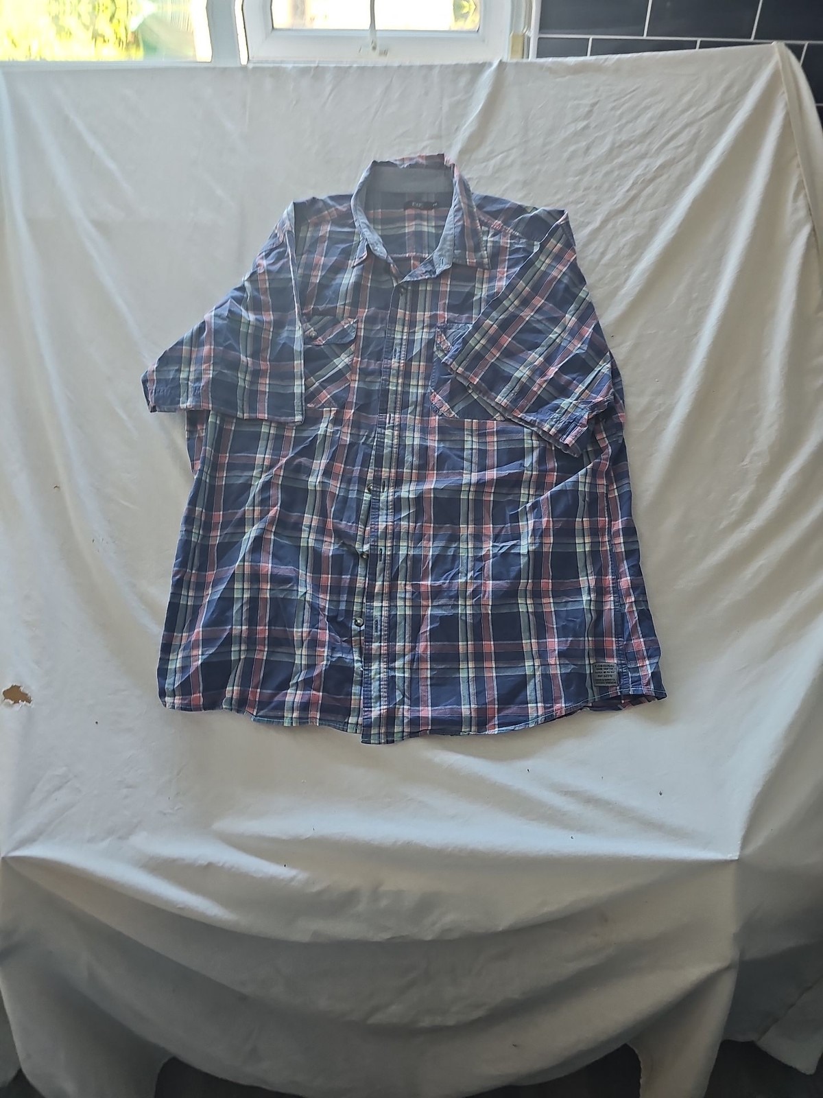 F&F Men's Blue Plaid Short Sleeve Casual Shirt XXL 288