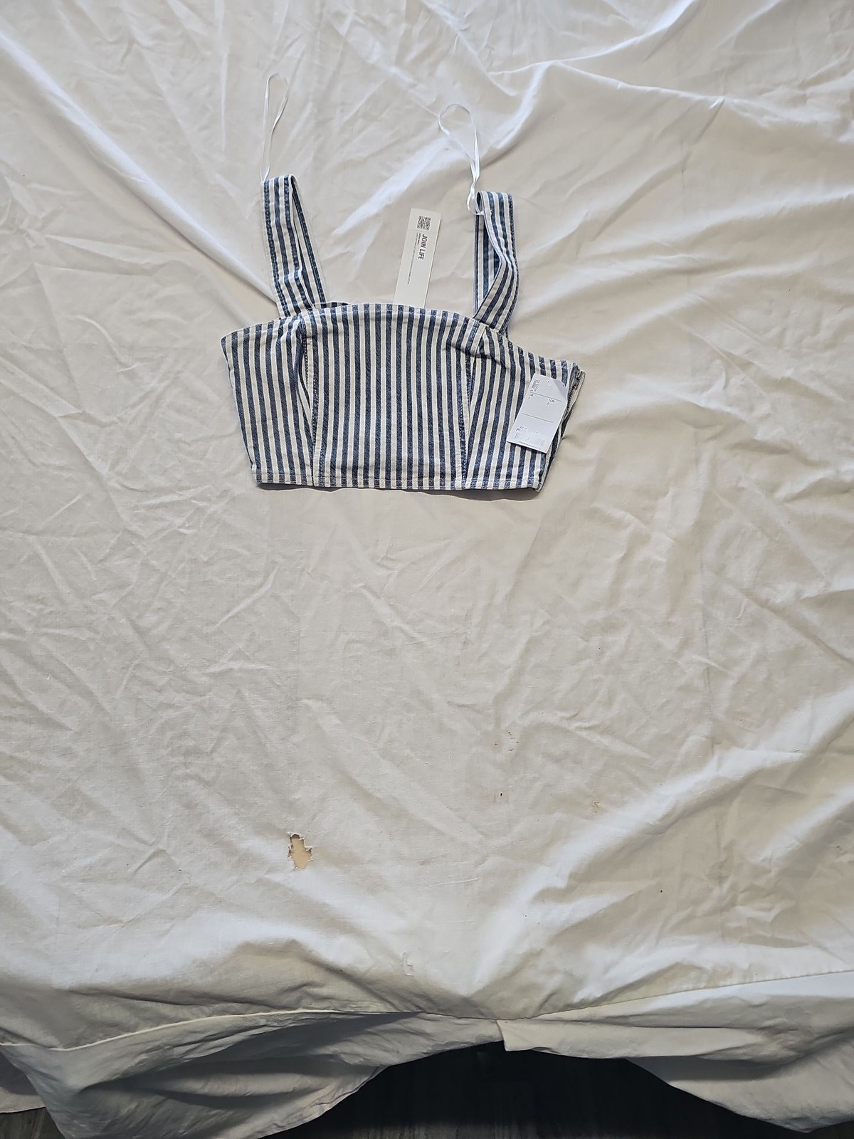 Zara JOIN LIFE Blue and White Striped Denim Crop Top size s HH143