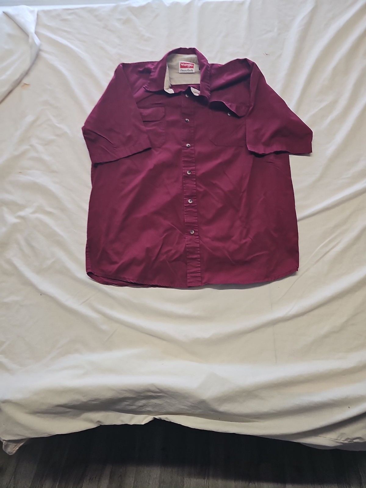 Wrangler Premium Quality Men's Short Sleeve Cotton Work Shirt Burgundy L RR1069