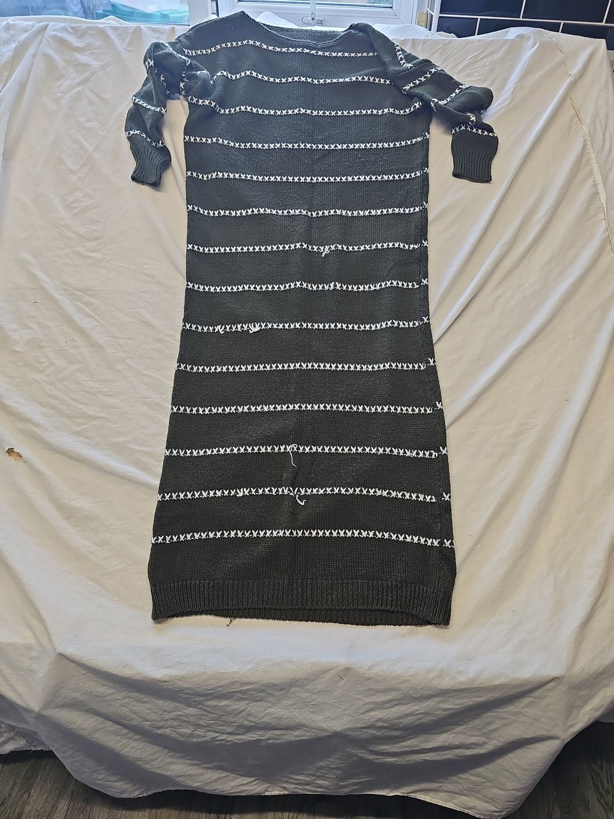 Vintage Forest Green Striped Knit Maxi Sweater Dress 18 PP177