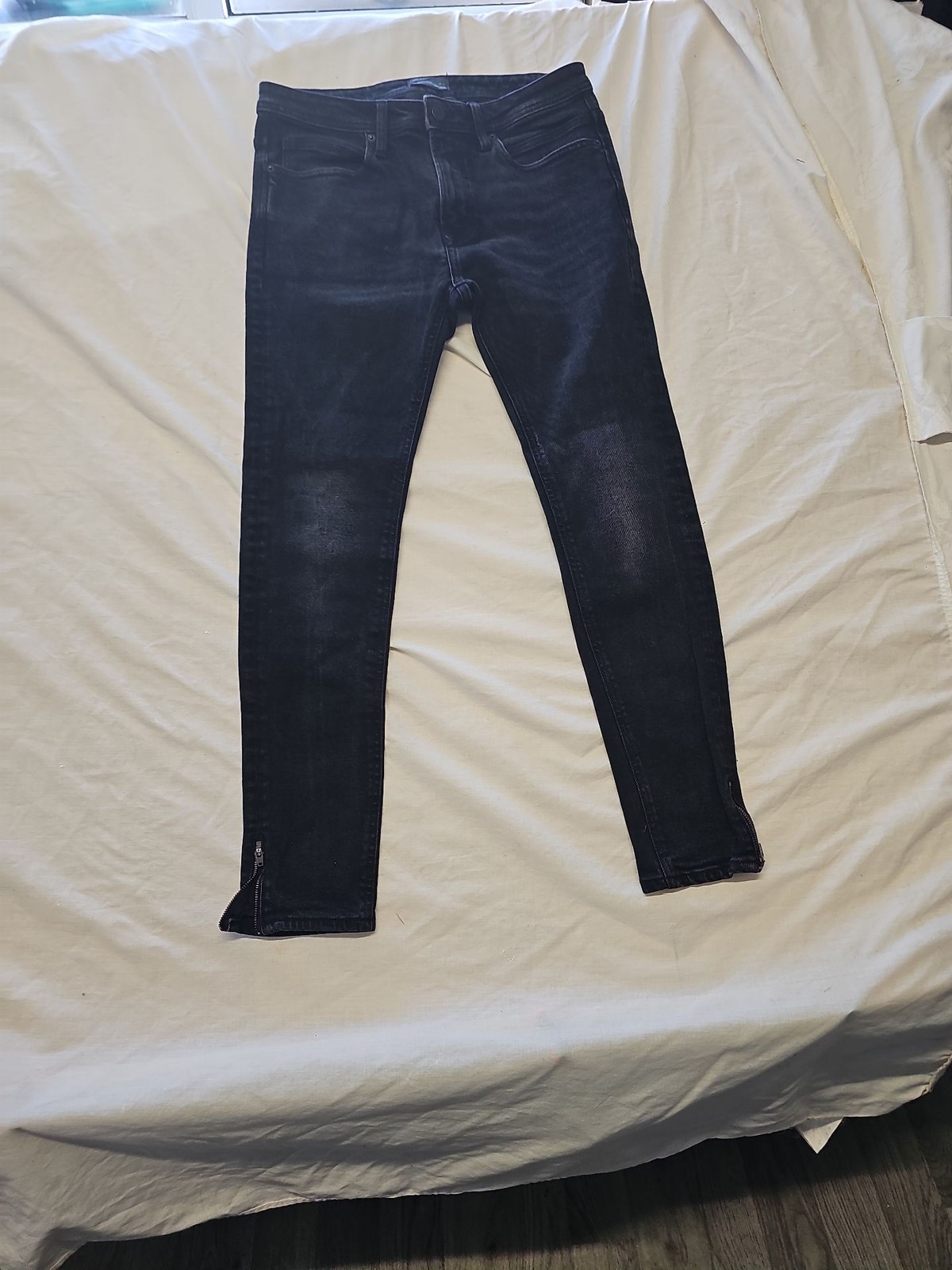 Zara Man Black Skinny Ankle Zip Jeans USA 32 L29 TT1105