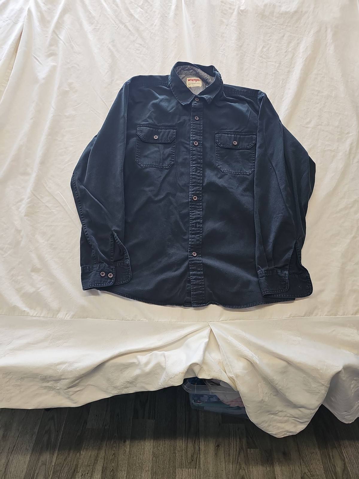 Wrangler Authentics Navy Blue Long Sleeve Cotton Work Shirt Size Large RR1074