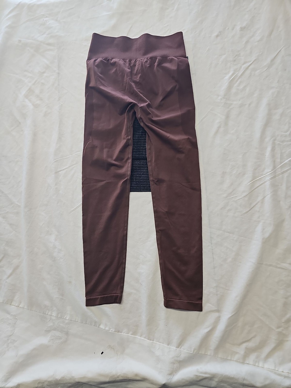 High-Waisted Seamless Ribbed Gym Leggings in Chocolate Brown QQ1064