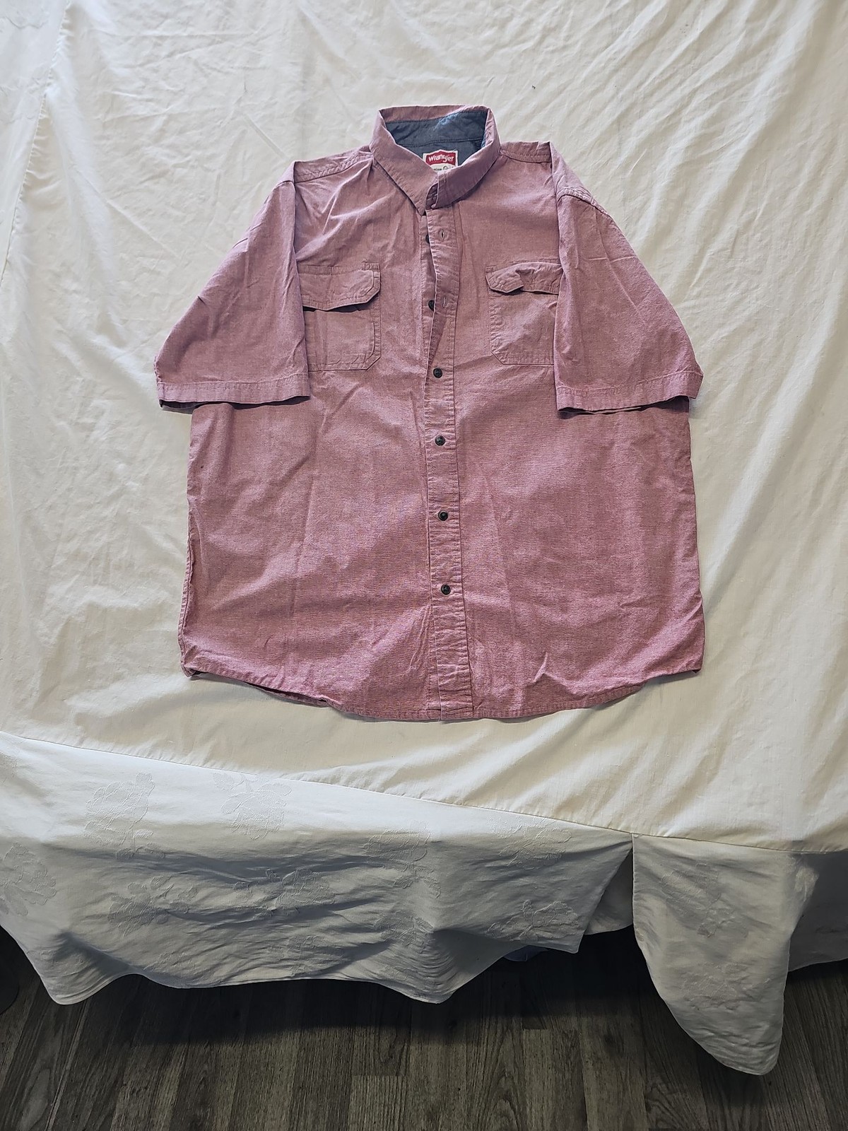 Wrangler Comfort Flex Men's Short Sleeve Button Down Shirt Red/Grey Marl L SS108