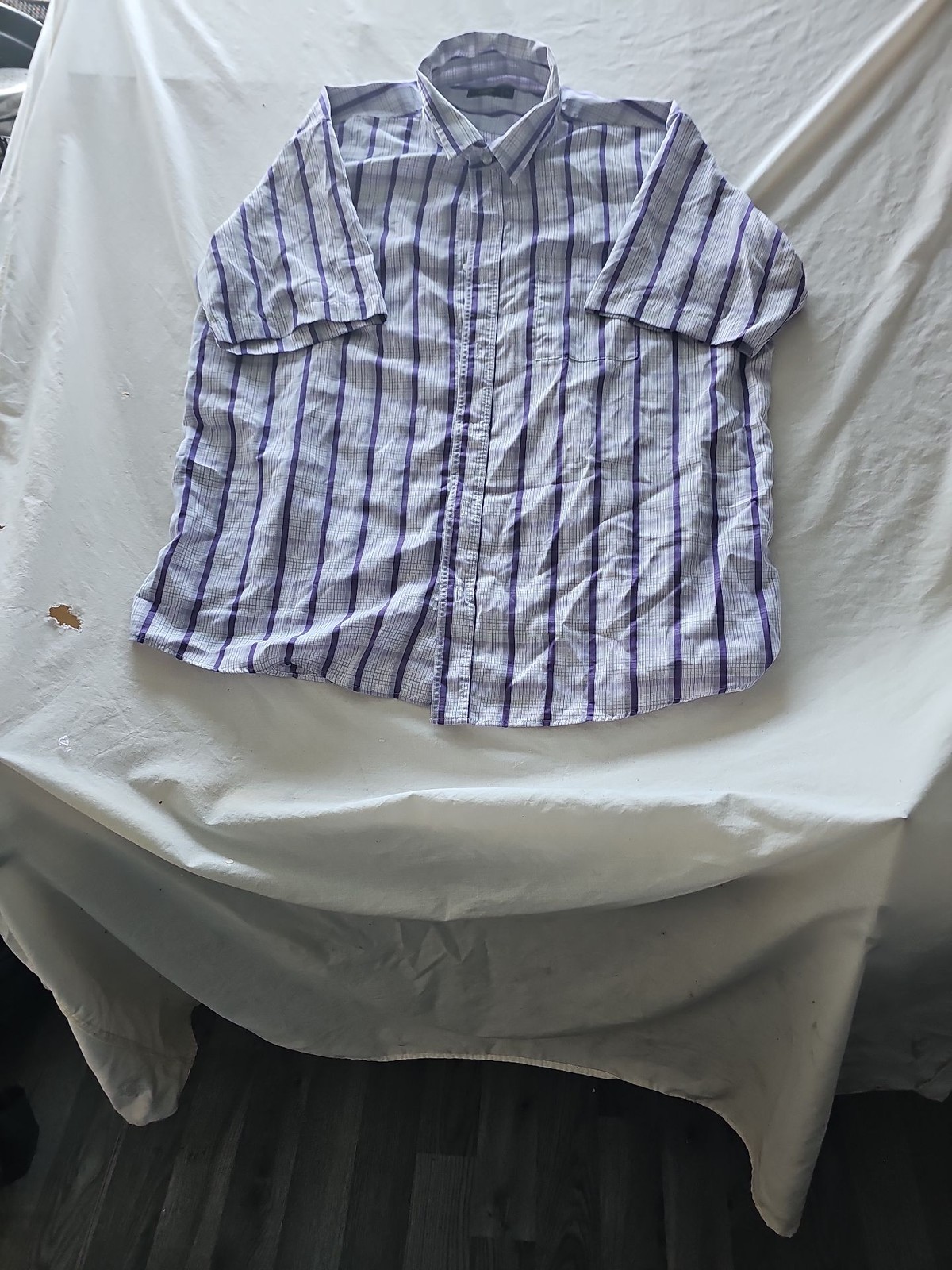 Cotton Traders Men's 2XL Purple Striped Short Sleeve Shirt 344