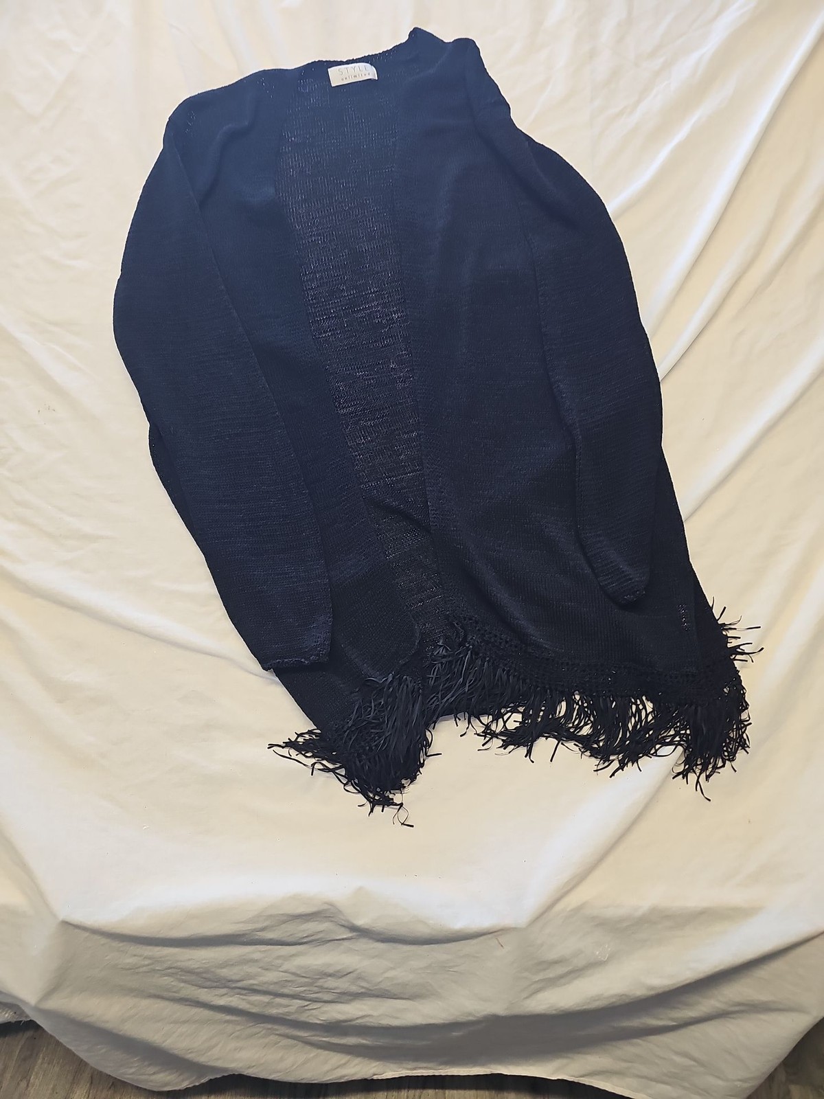 Style Unlimited Black Open Knit Fringe Cardigan 22/24PP180