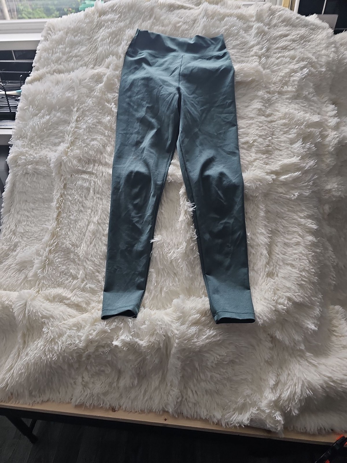 Women's Teal Ribbed High-Waisted Seamless Leggings