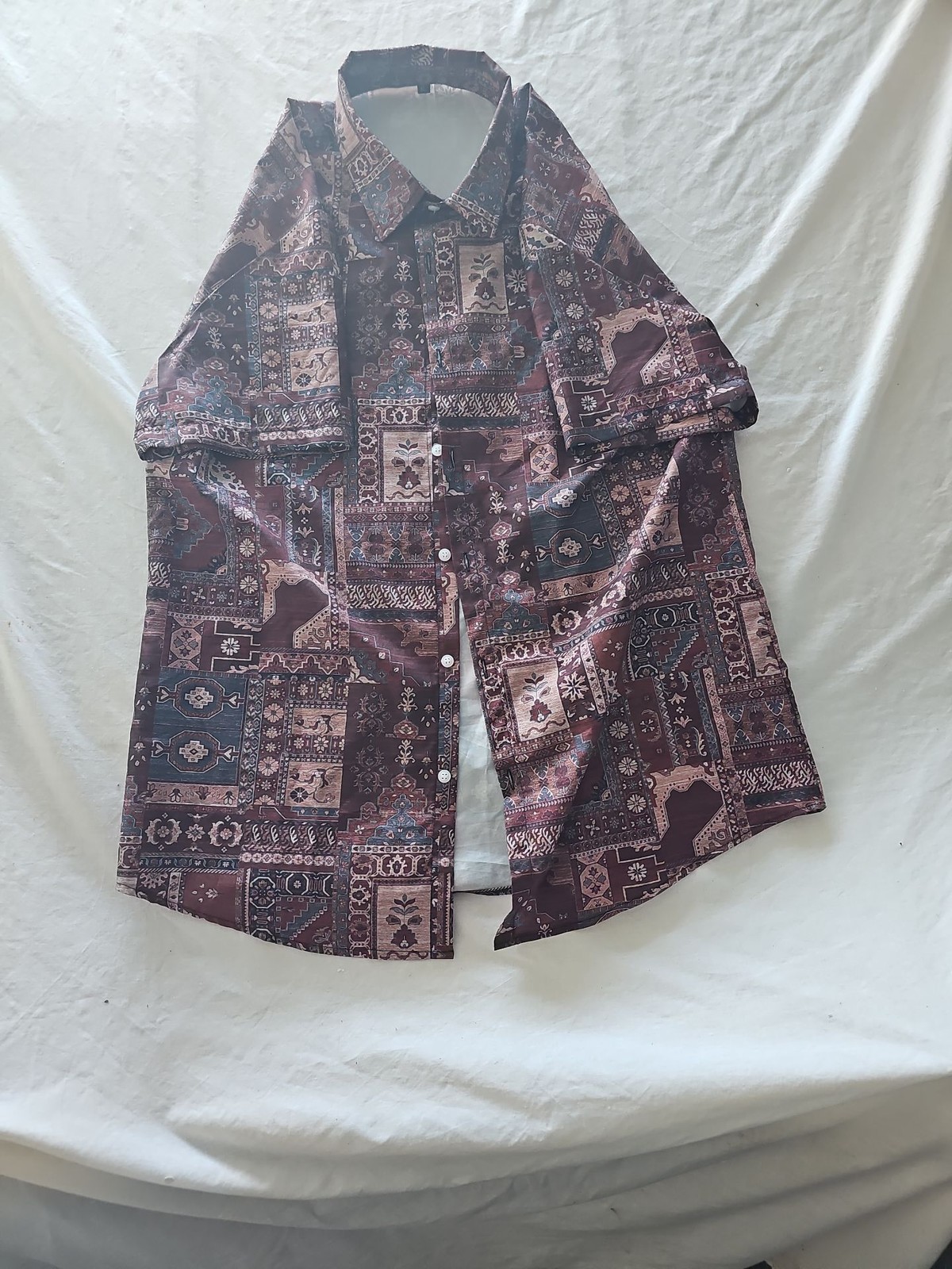 Vintage Boho Patchwork Print Men's Short Sleeve Shirt 297