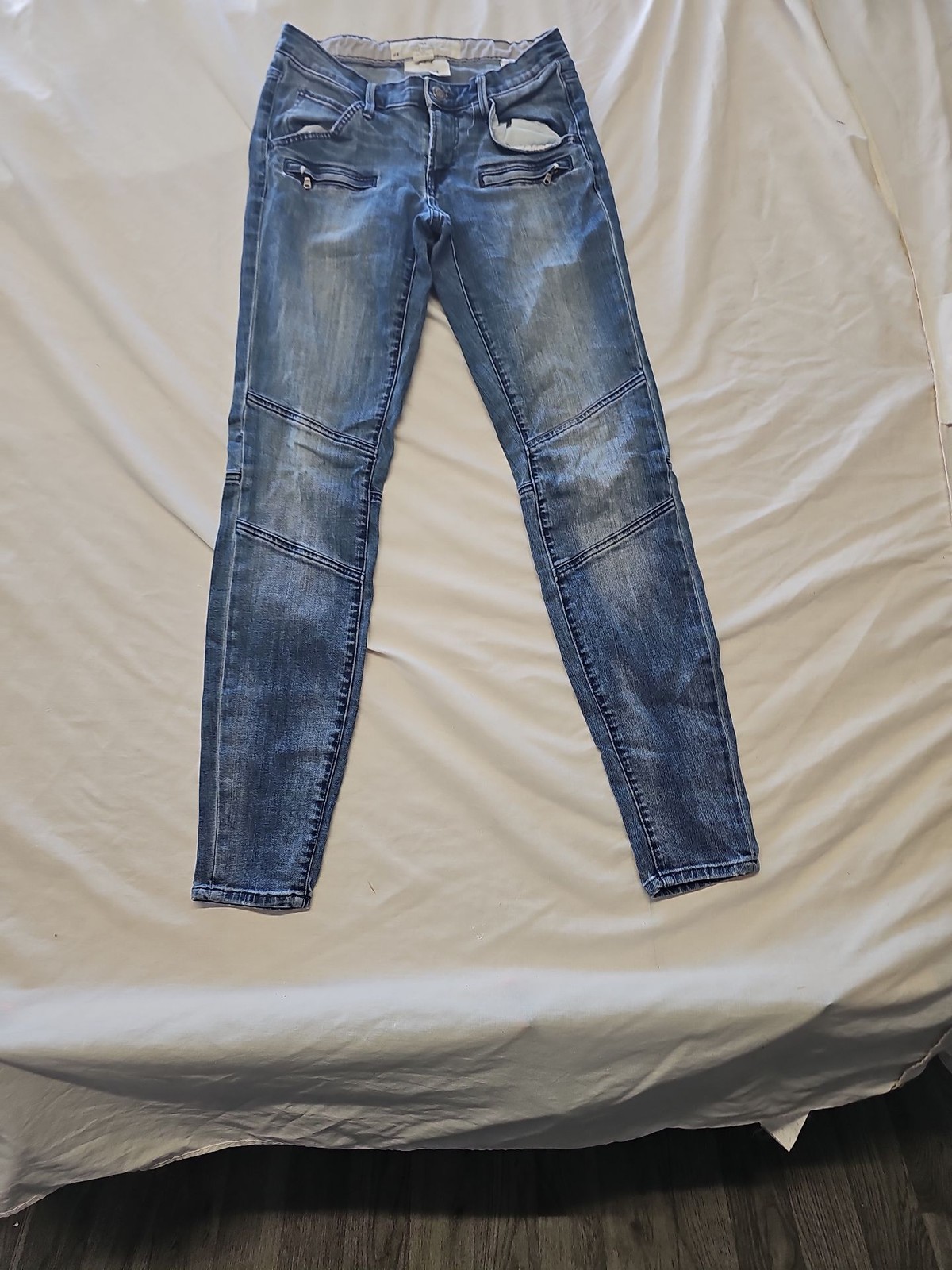 H&M L.O.G.G. Blue Biker Style Moto Skinny Jeans Size W27 L30 UU1109