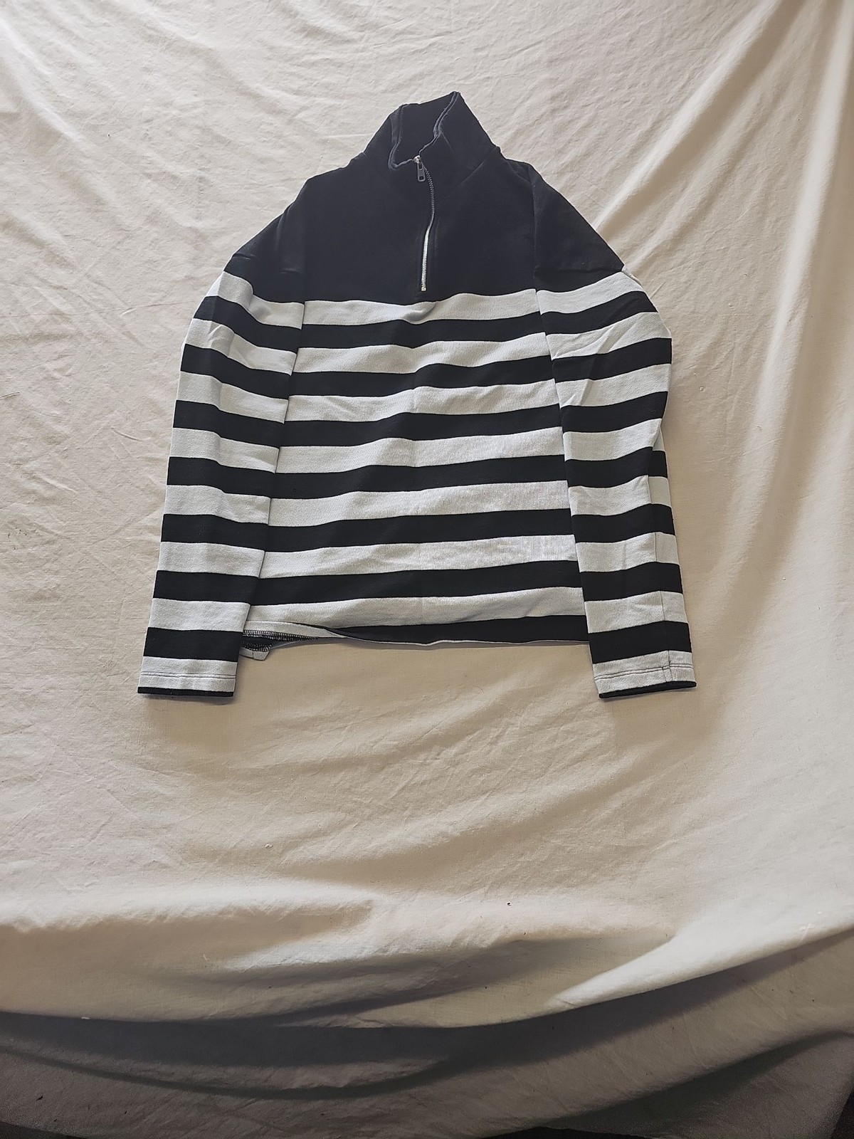 Tu Women's Black and White Striped Quarter-Zip Sweatshirt 377