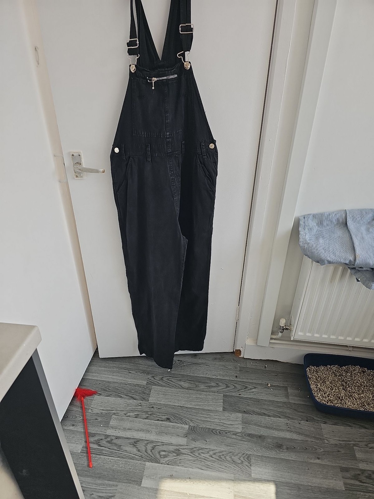 Vintage Speed Control Black Denim Wide Leg Dungarees Overalls 257