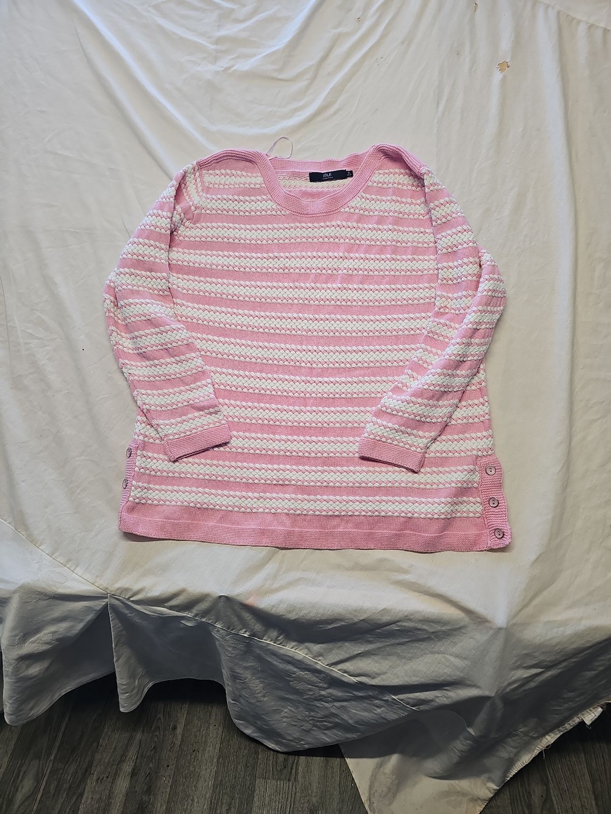 Isle Essentials Pink and White Striped Textured Knit Jumper 22/24 JJ344