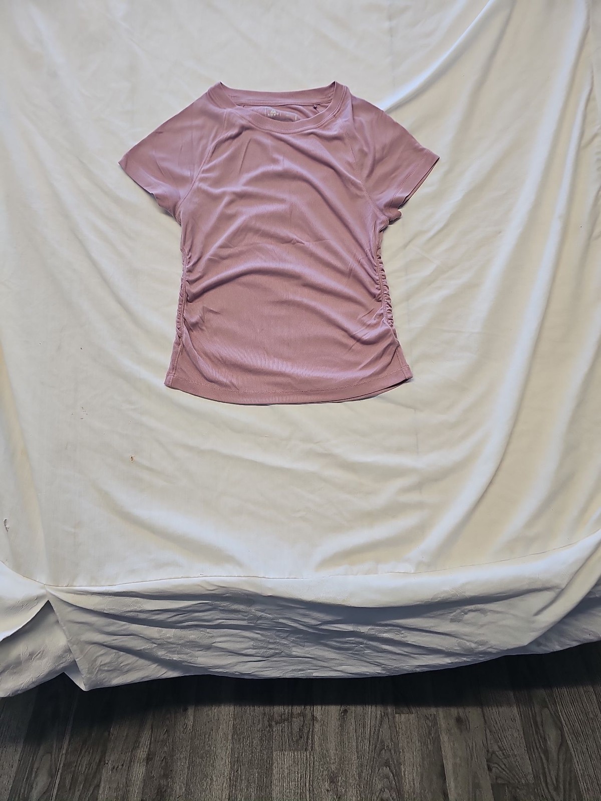 Next Active Women's Ruched Side Short Sleeve Ribbed Tee in Dusty Pink xs OO1029