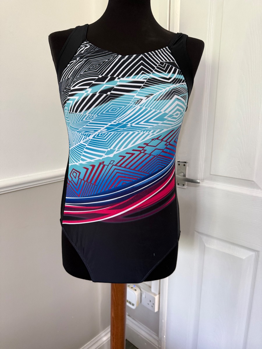 UK Size L Geometric Print Swimsuit Tummy Control One Piece Swimming Costume Pool Beach Holiday