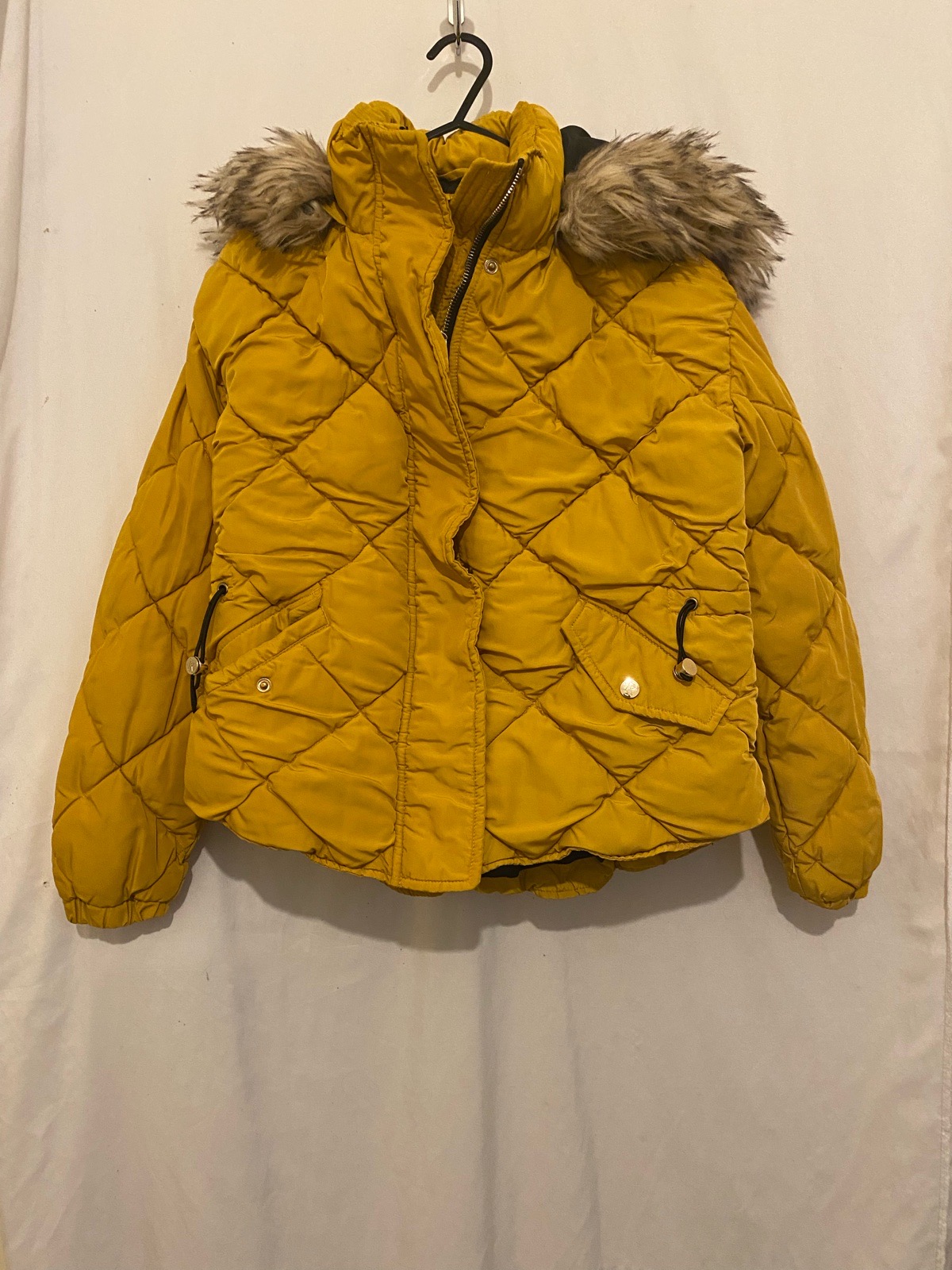 River island yellow hooded coat size 8