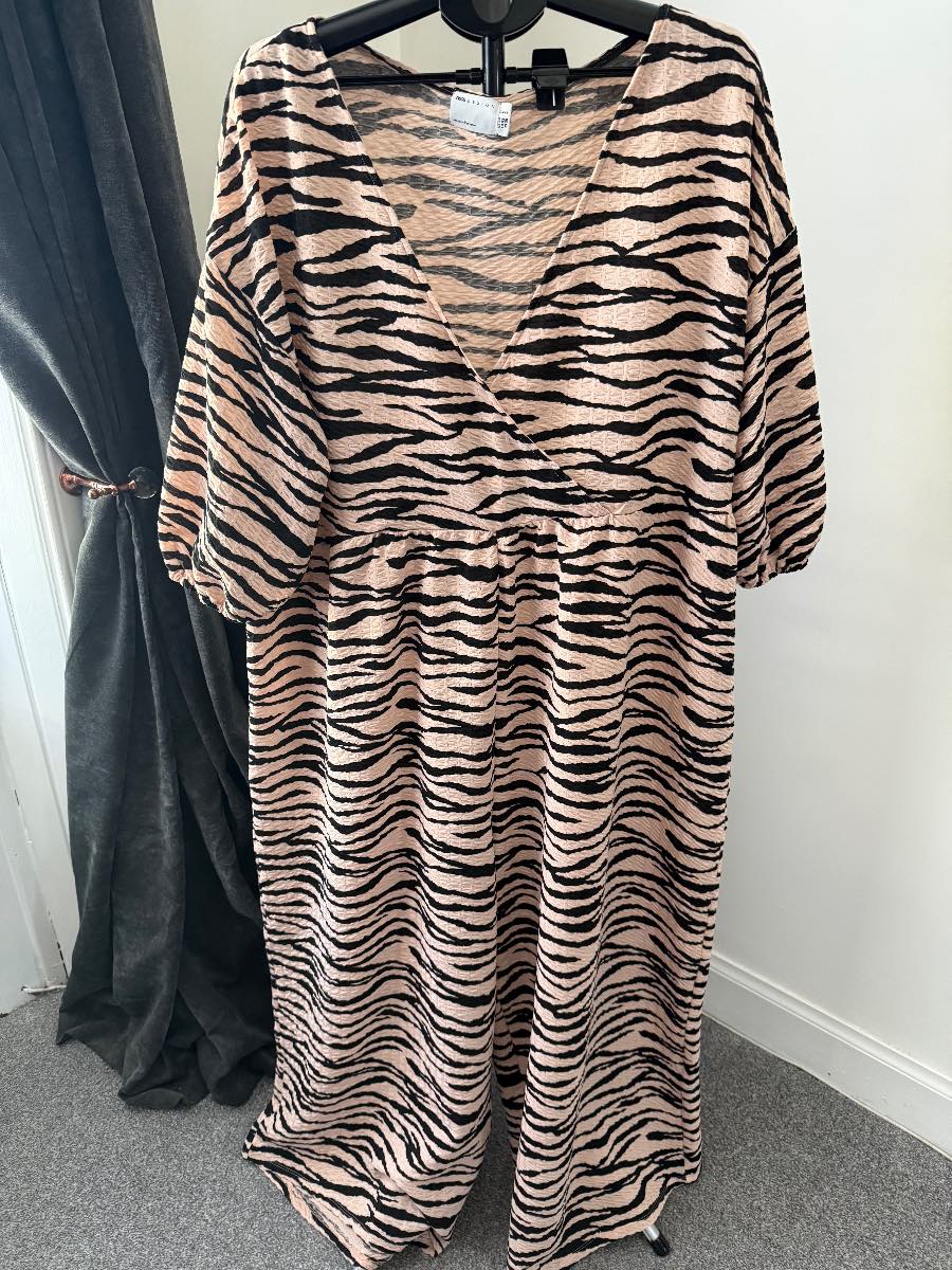 ASOS Design Light Beige / Black Zebra Jumpsuit - Size 24