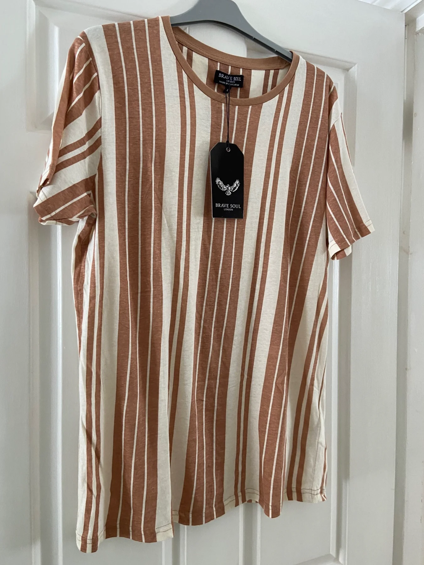 Brave Soul striped brown and cream T-shirt, size L