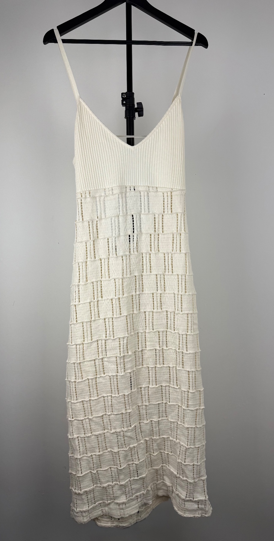 Zara Cream Knit Cami Midi Dress Textured Open Knit Strappy Size Large BNWT