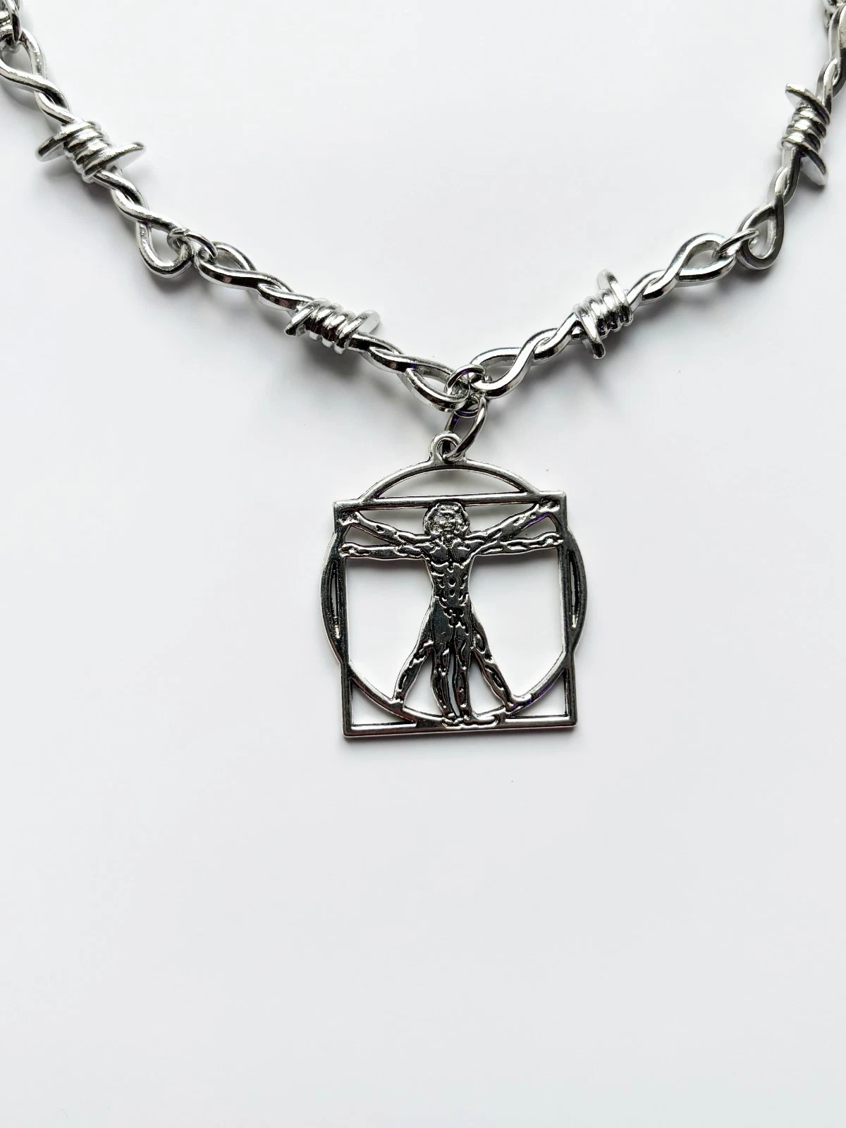 Barbed Wire Vitruvian Man Necklace | emo goth fantasy design italy