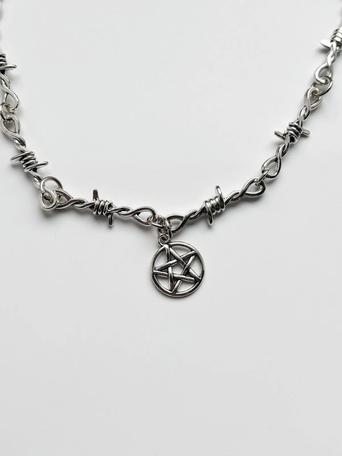 Barbed Wire Pentagram Necklace | Emo Goth Alt Tattoo 666 Metal