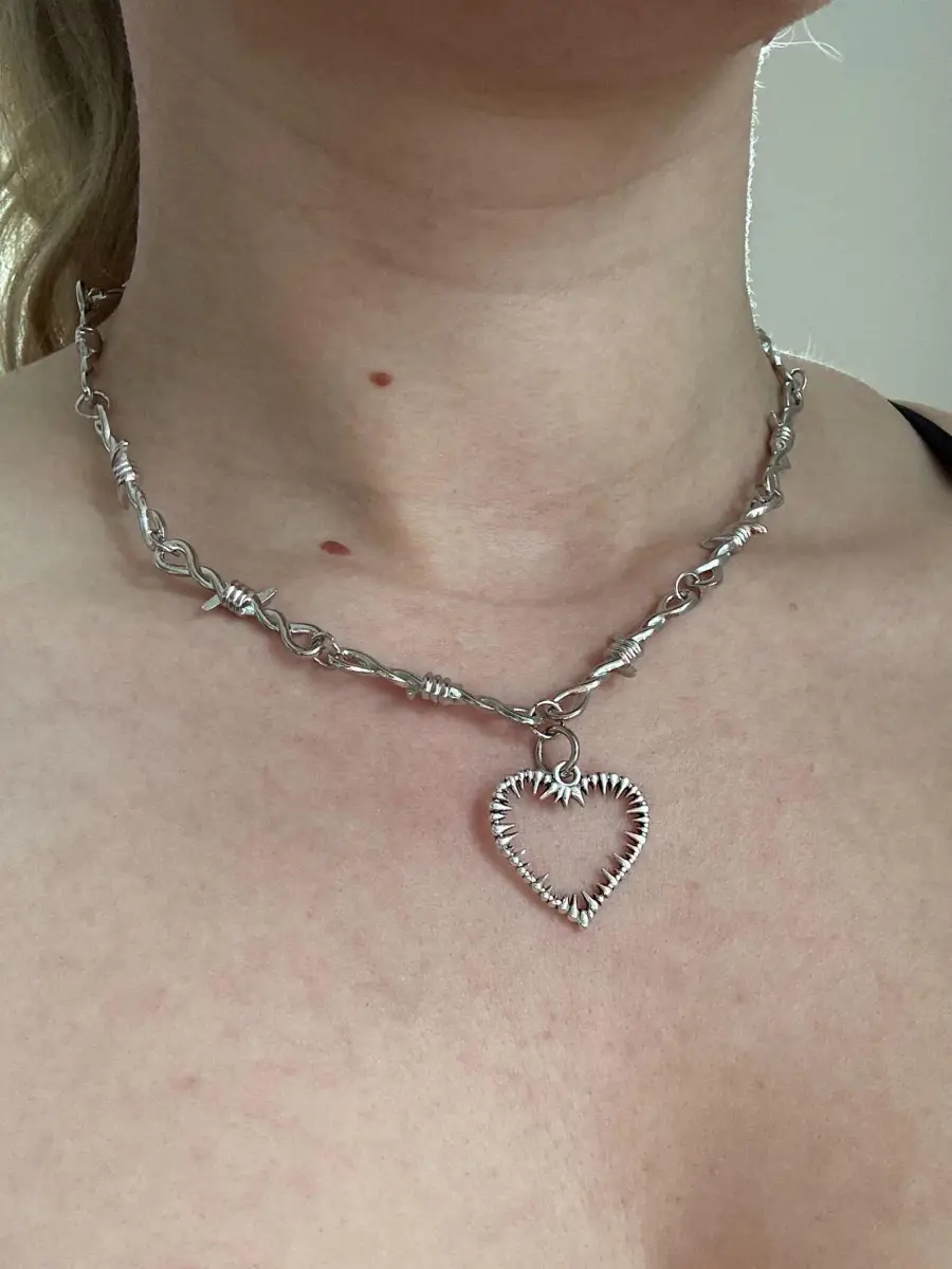 Barbed Wire Silver Heart Necklace | Unique Classic Alt Tattoo Goth