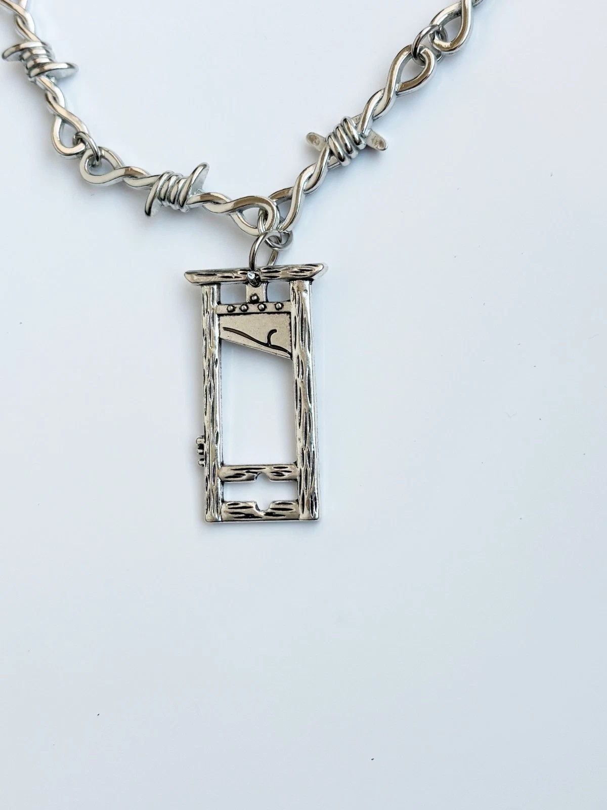 Barbed Wire Mini Guillotine Necklace | Alt Emo Goth Tattoo Punk Rock Spooky Medi