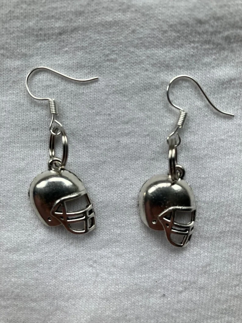 American Football Helmet silver earrings | sports football go team NFL