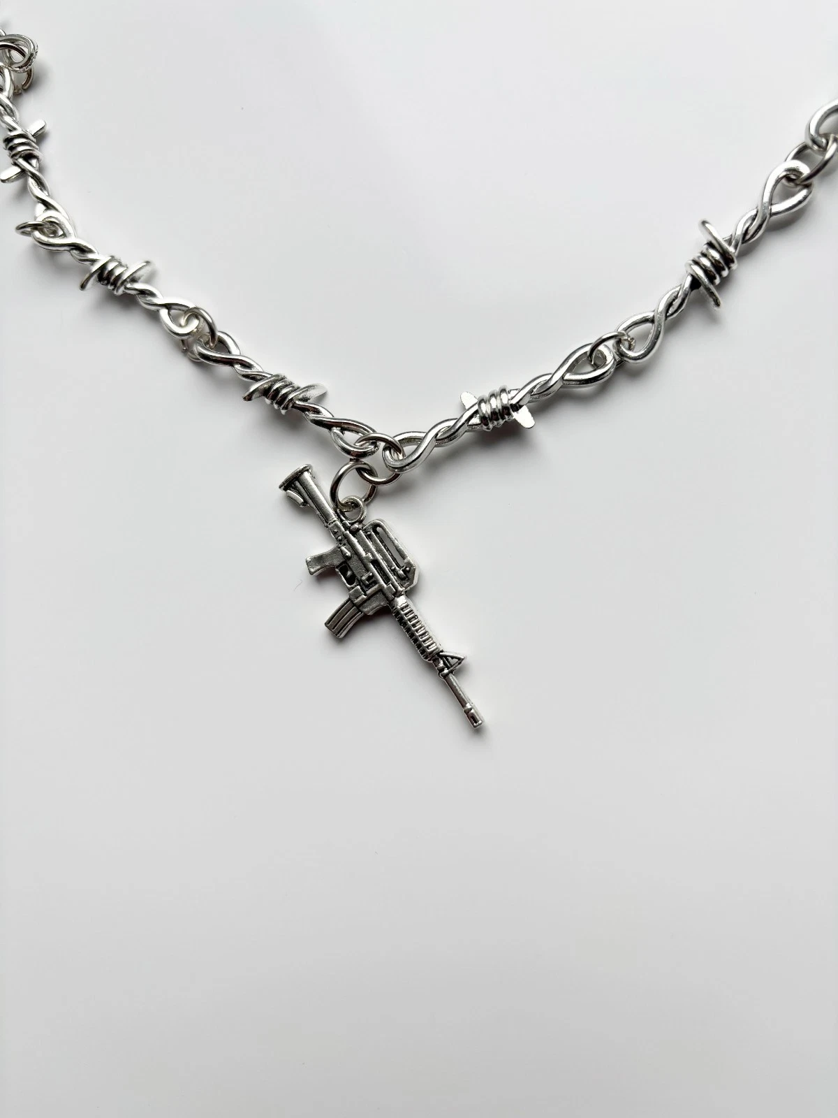 Barbed Wire Machine Gun Necklace | Emo Goth Cool army