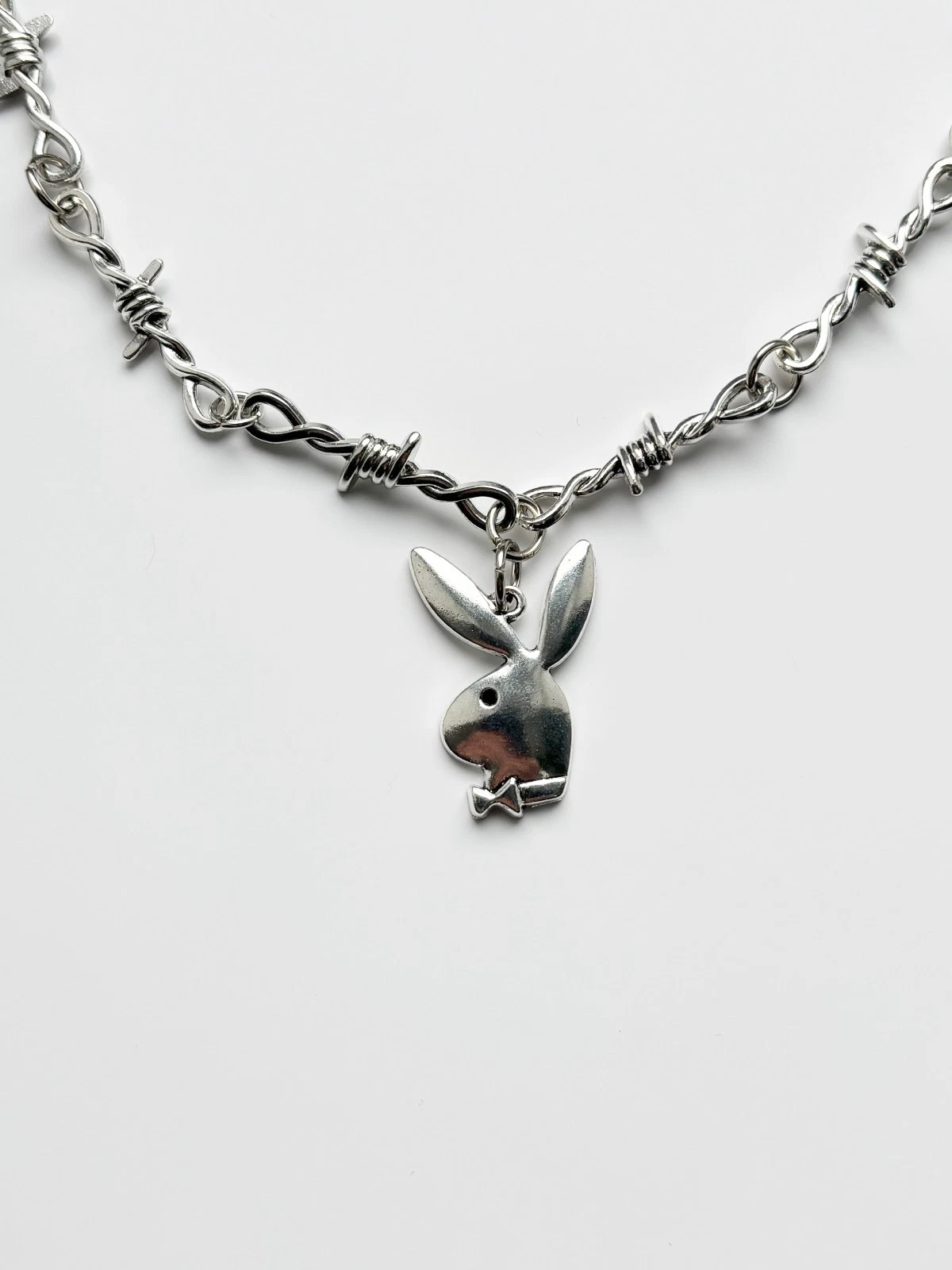Barbed Wire Bunny rabbit Necklace | Cool Emo Goth y2k LA Influencer