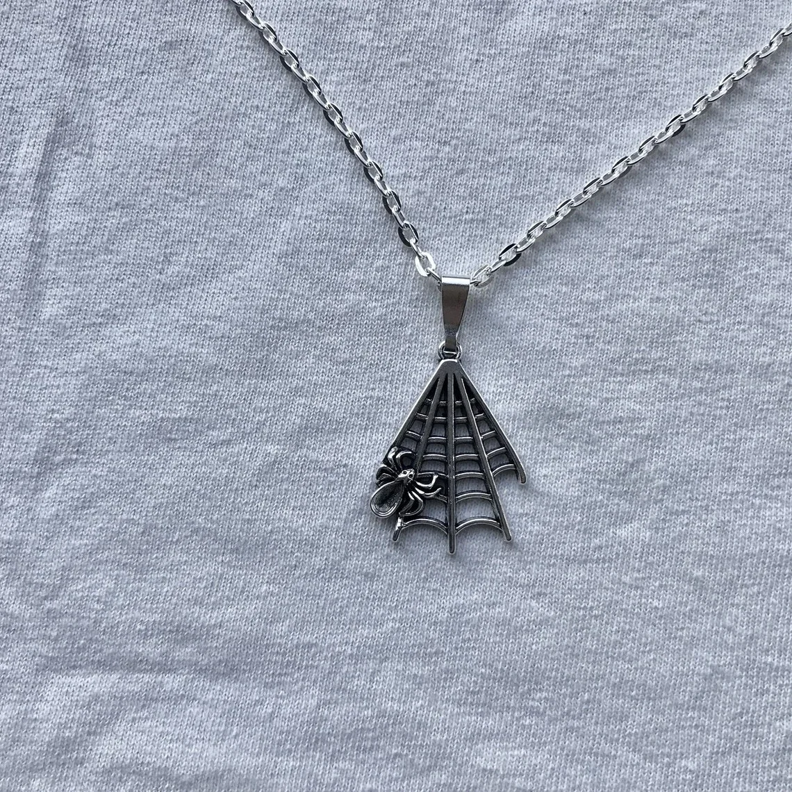 Spider Web silver necklace & pendent | emo goth cool fashion rock tattoo