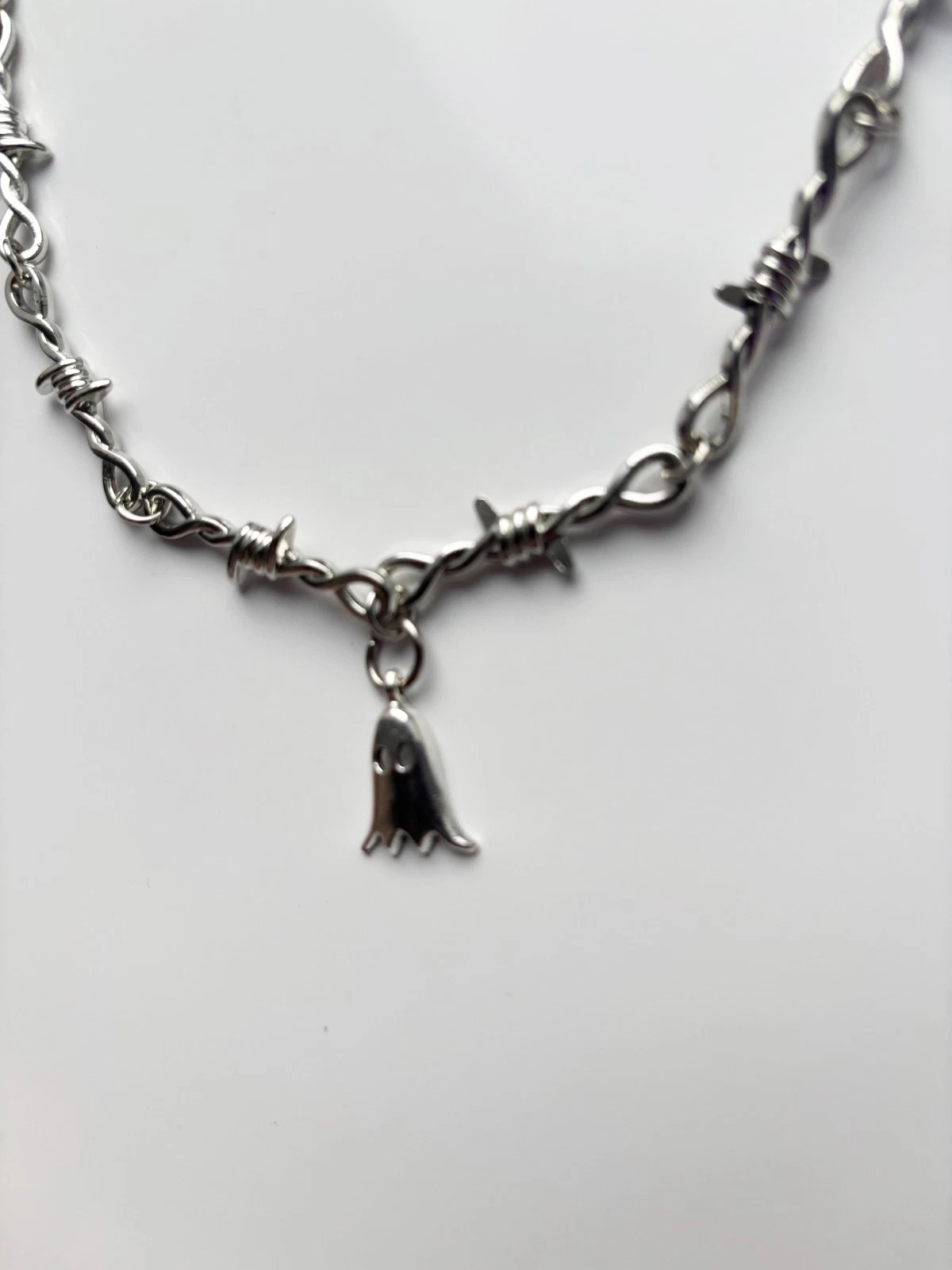 Barbed Wire Mini Ghost Necklace | Emo Goth Alt Tattoo Punk Rock Spooky