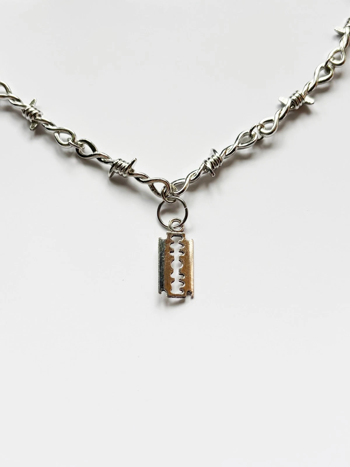 Barbed Wire Razor Necklace | Emo Goth Alt Tattoo Punk Rock Spooky