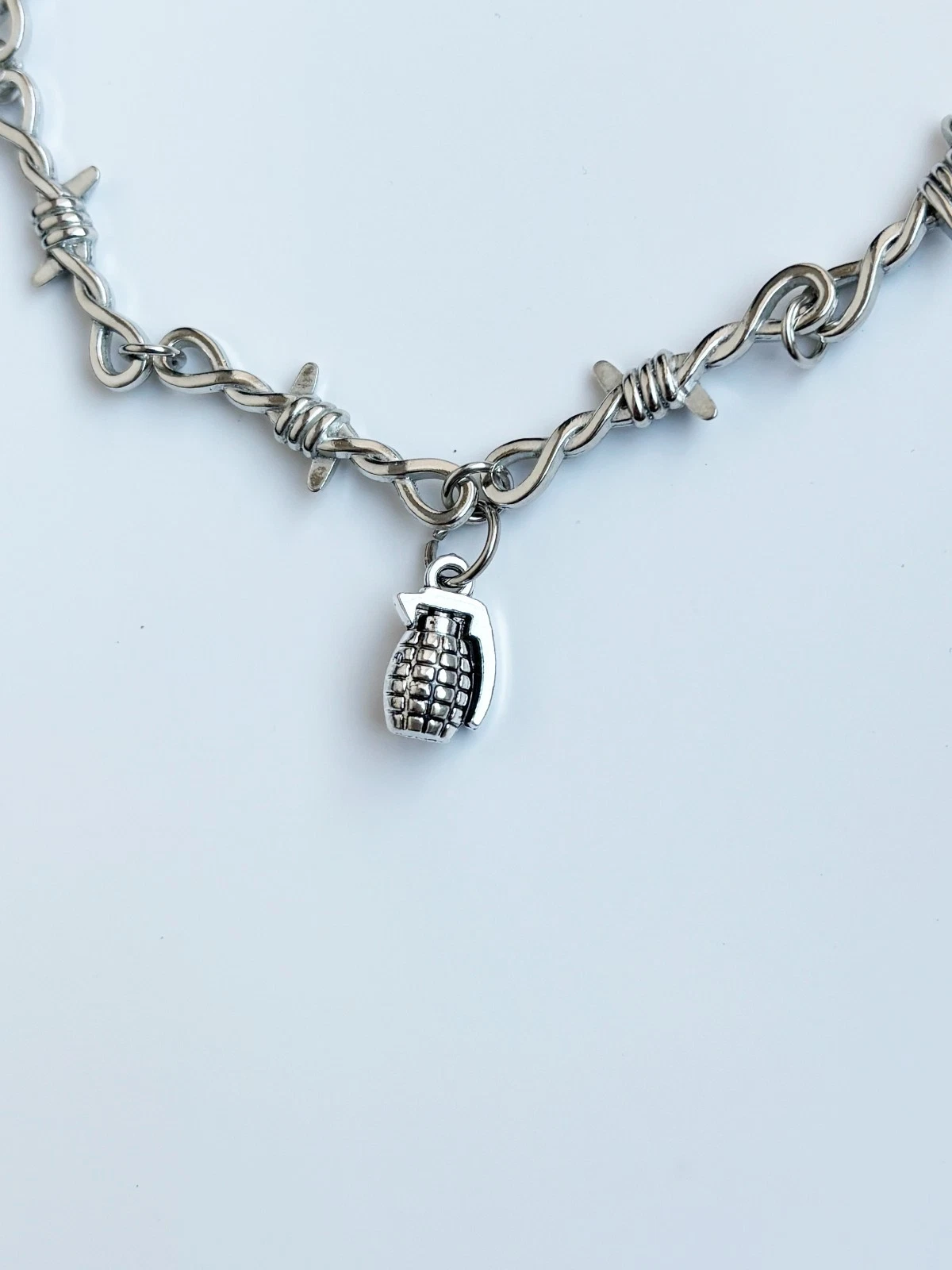 Barbed Wire Grenade Necklace | Army Military Cool Gaming y2k