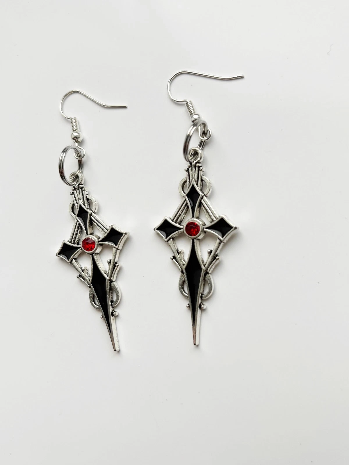 Black Cross Silver earrings | Alt Goth Emo Tattoo Punk Rock Metal Horror