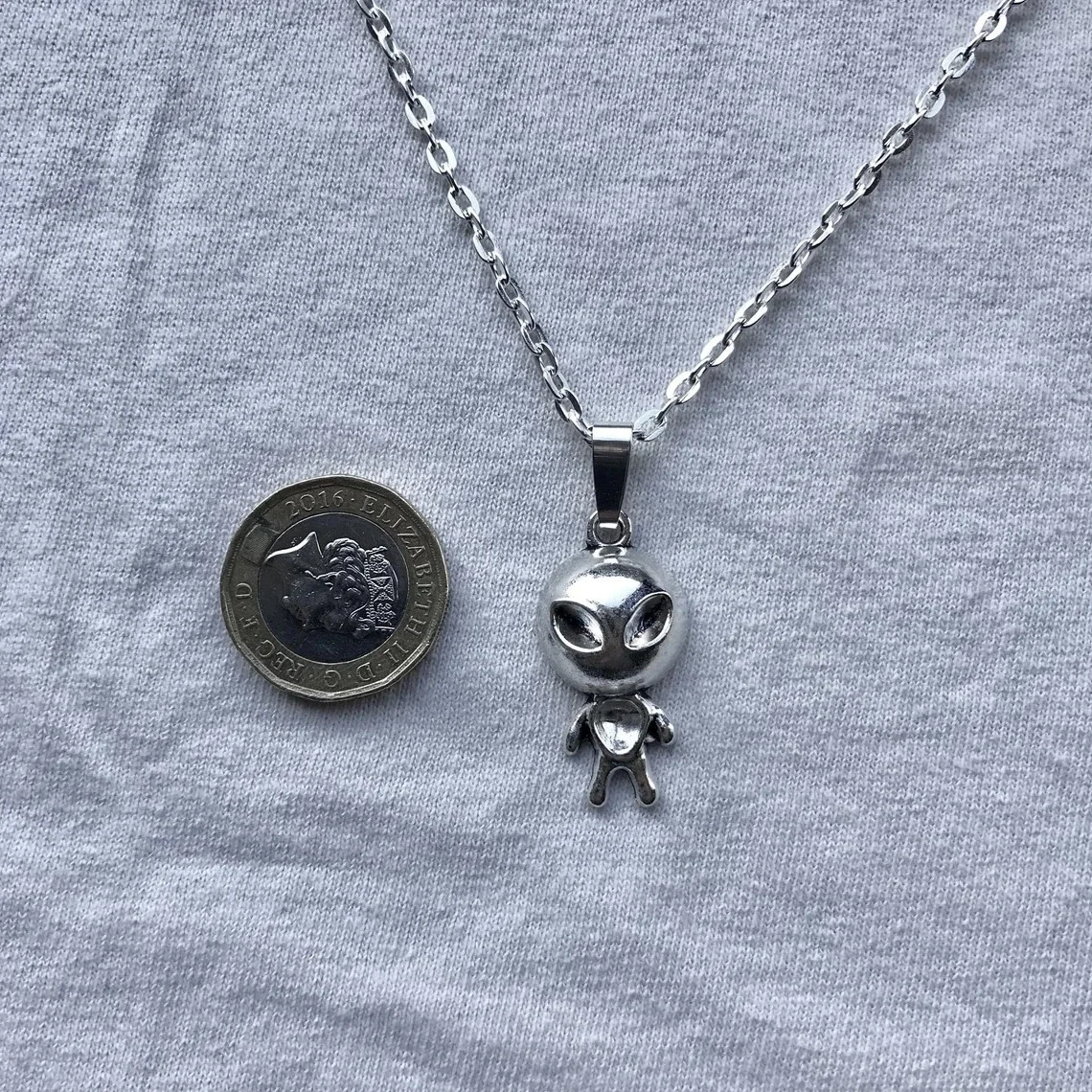 Alien silver necklace & pendent | emo goth cool fashion rock tattoo space ufo