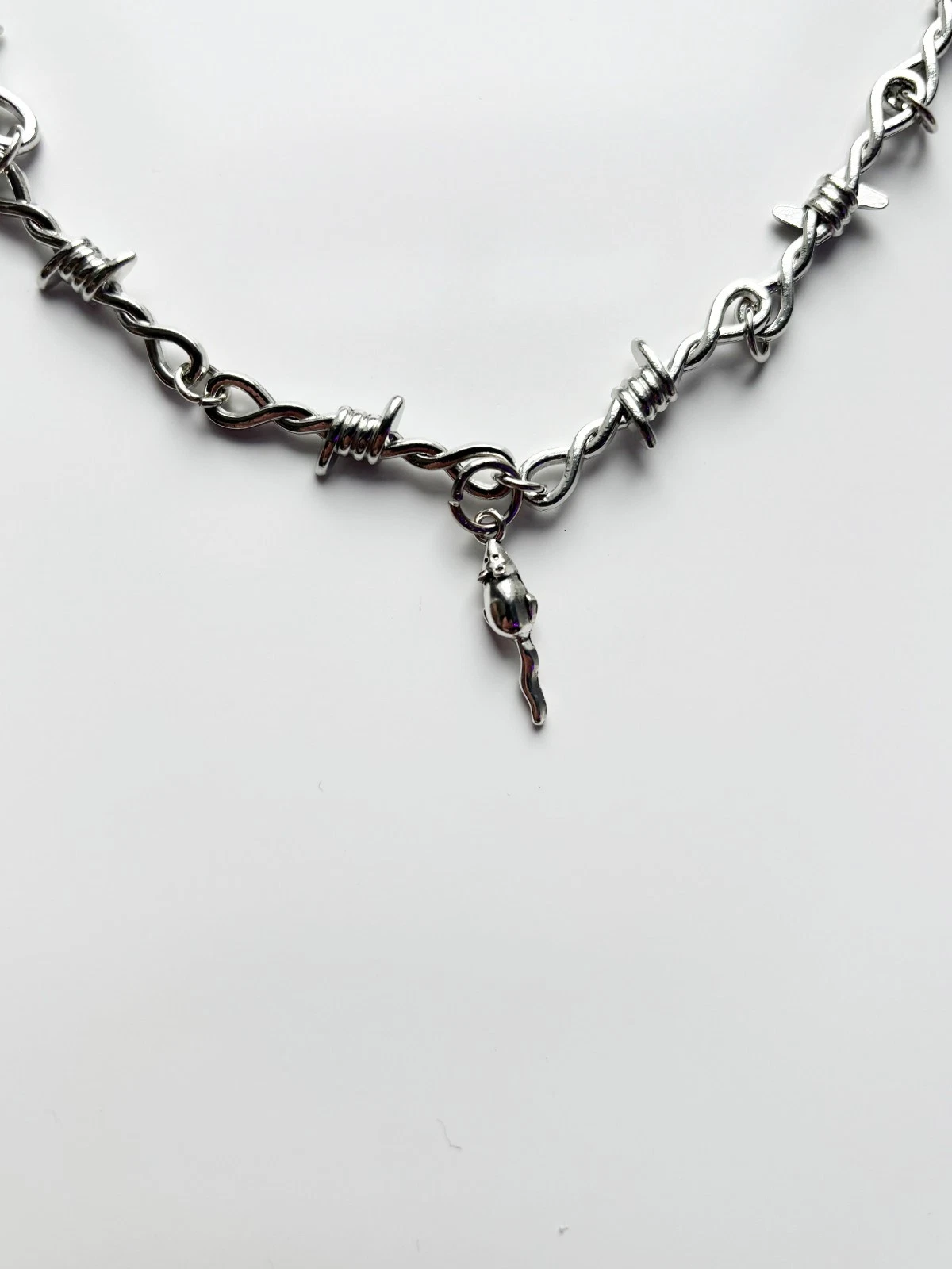 Barbed Wire Mini Rat Necklace | Emo Goth Alt Tattoo Punk Rock Spooky