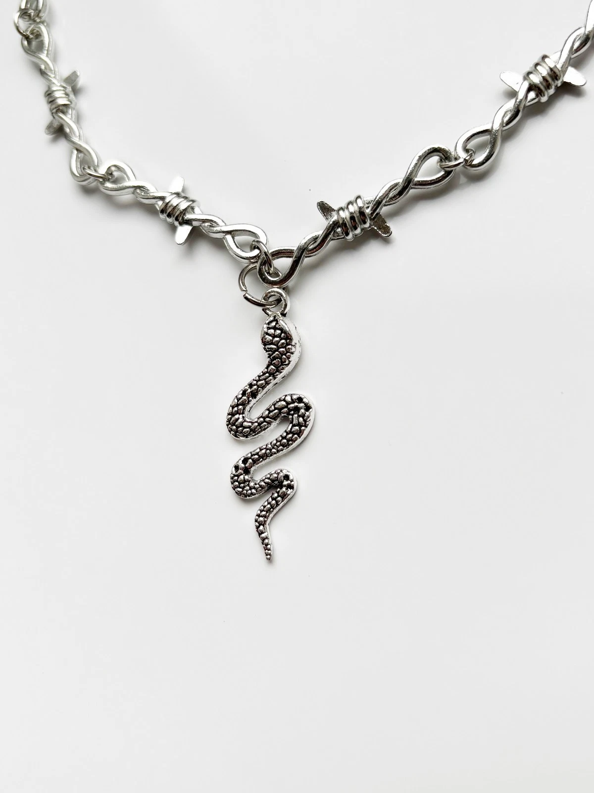 Barbed Wire Snake Necklace | Alt Goth Punk Rock Tattoo Metal