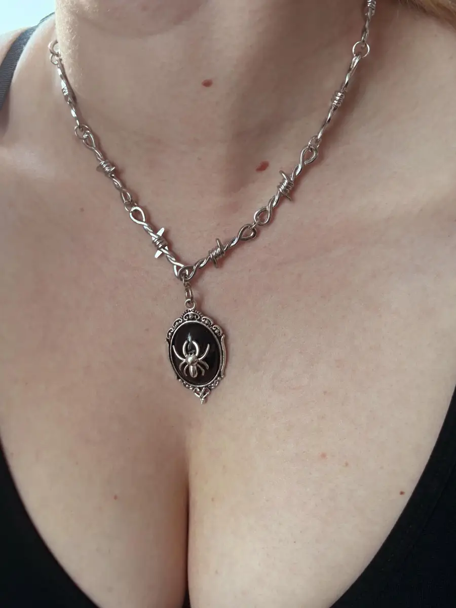 Barbed Wire 3d Spider Necklace | Alt Goth Spooky Web