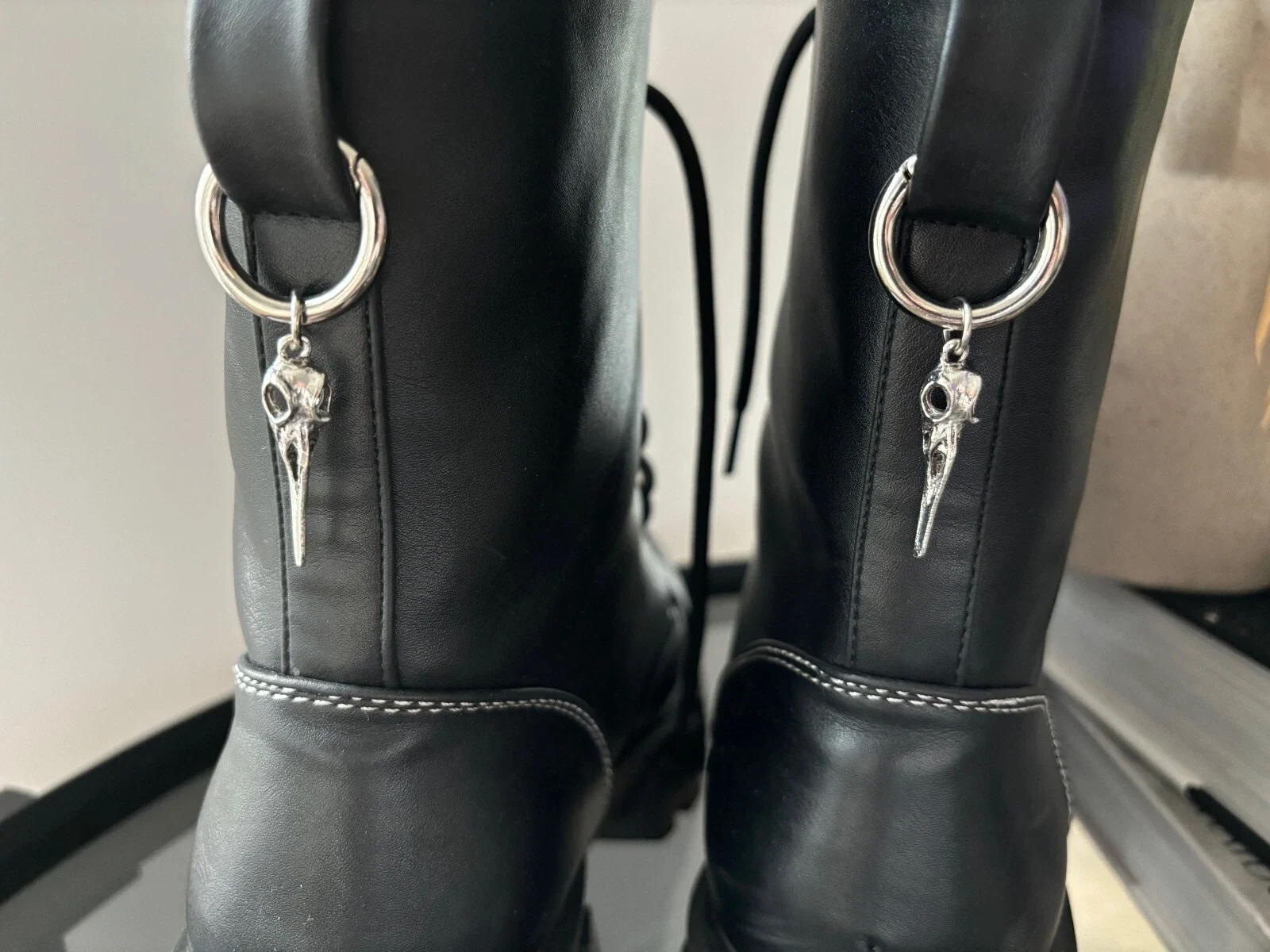 Ravens Skull Dr Marten Boot Charms Strap Docs | Punk Gothic Emo Rocker Tattoo