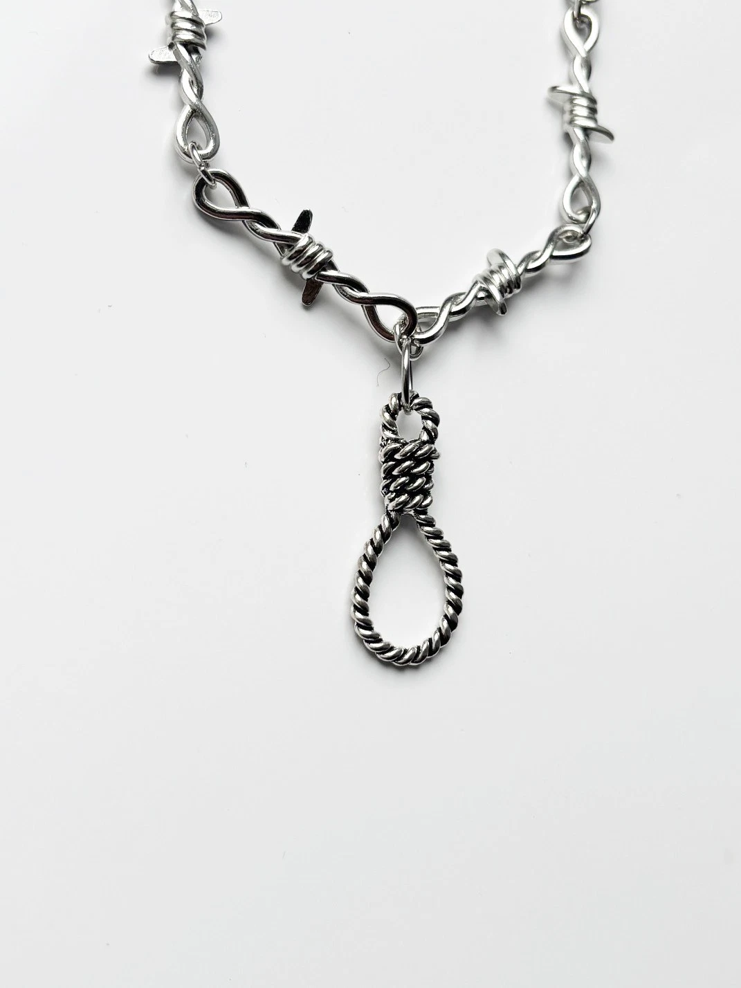 Barbed Wire Noose Necklace | Emo Goth Alt Tattoo Punk Rock Spooky