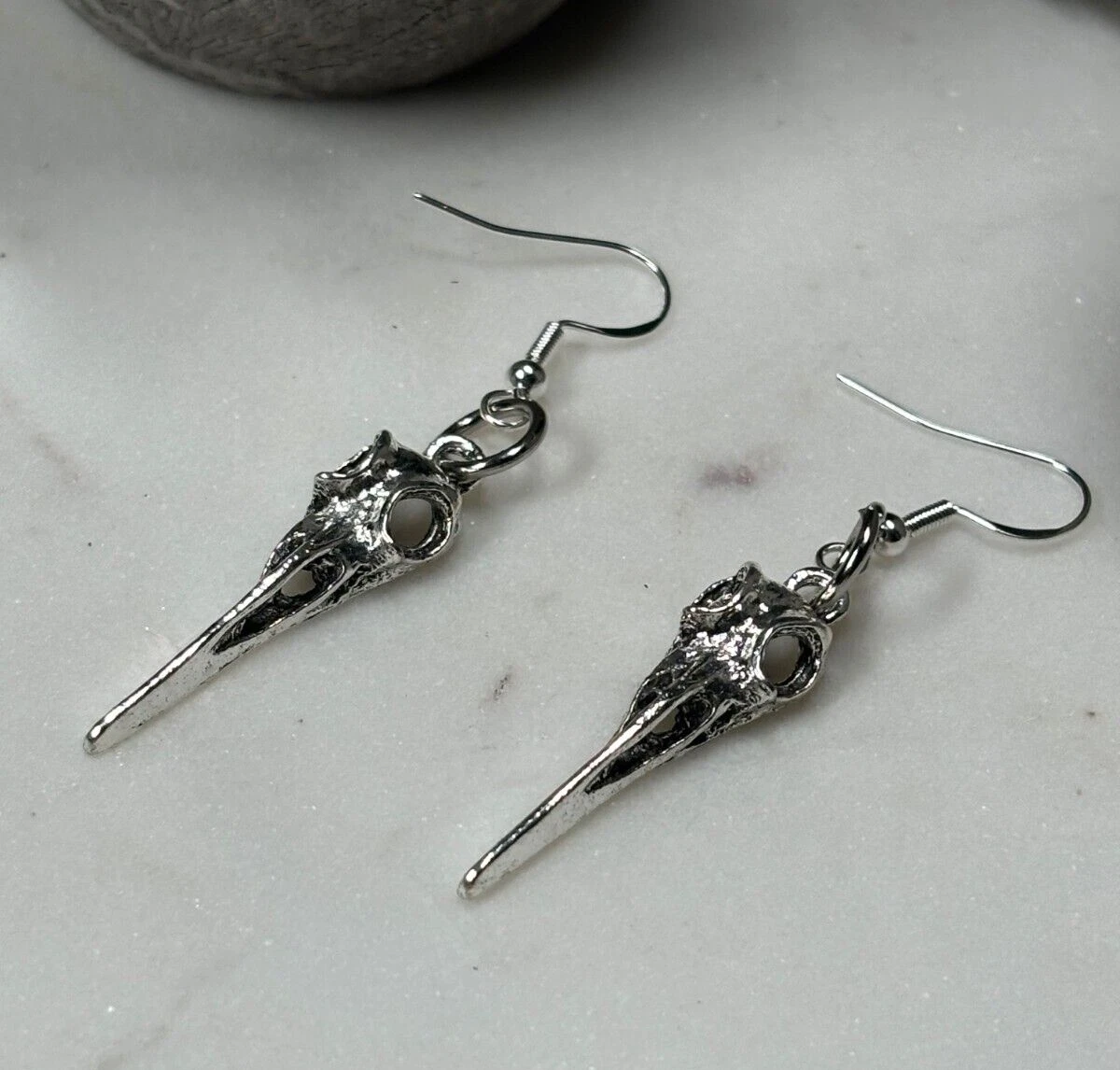 Raven Bird Skull silver earrings| emo goth cool fashion rock tatto