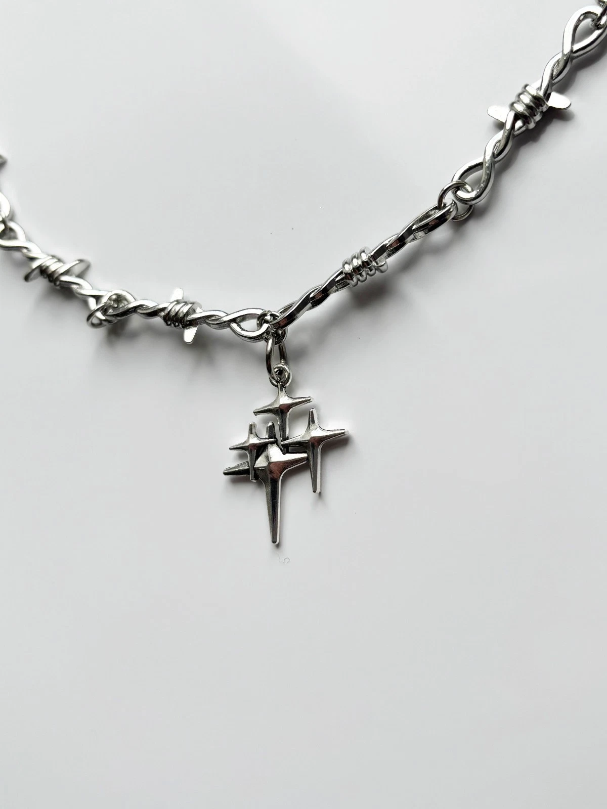 Barbed Wire Star Cluster Necklace | emo goth punk rock tattoo vamp alt