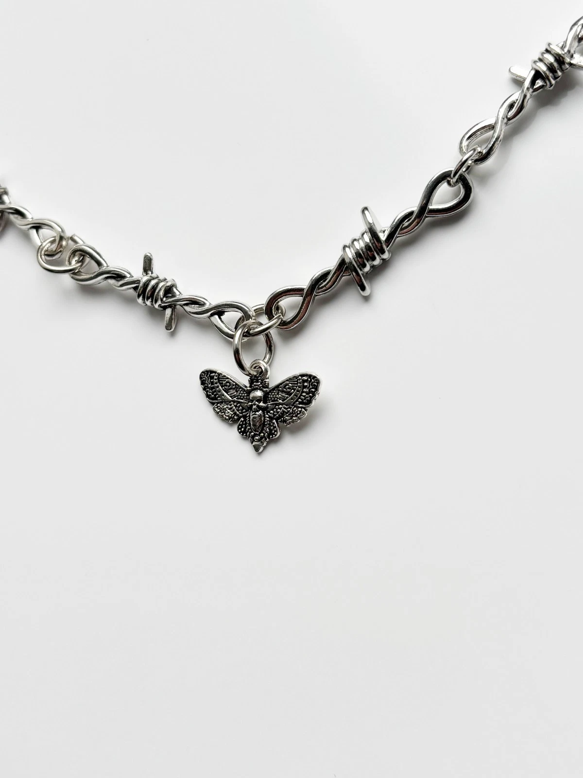 Share Barbed Wire Moth Necklace | Emo Goth Alt Tattoo 666 Metal