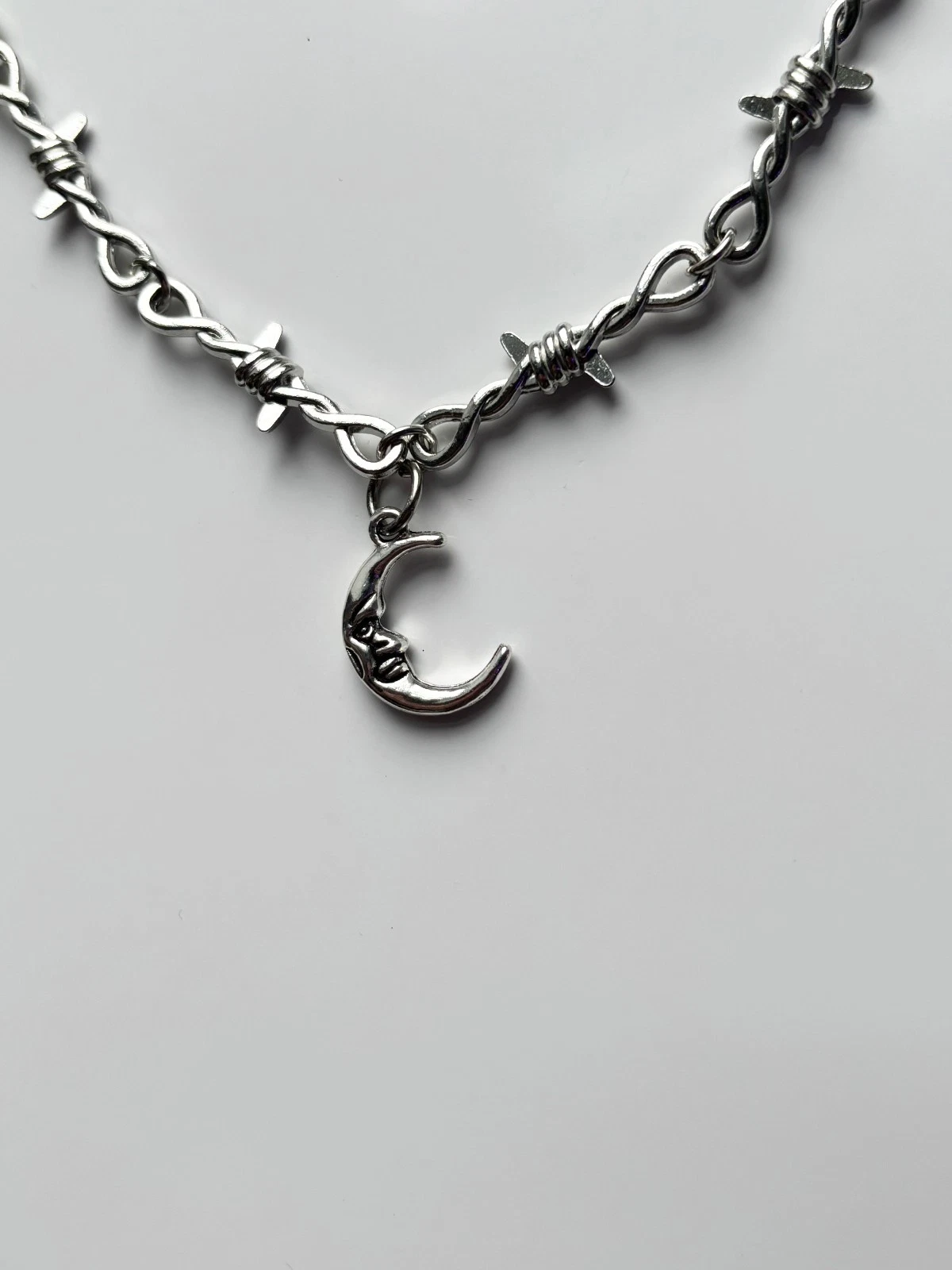 Barbed Wire Cute Moon Necklace | Space Planets Astrology Star Signs