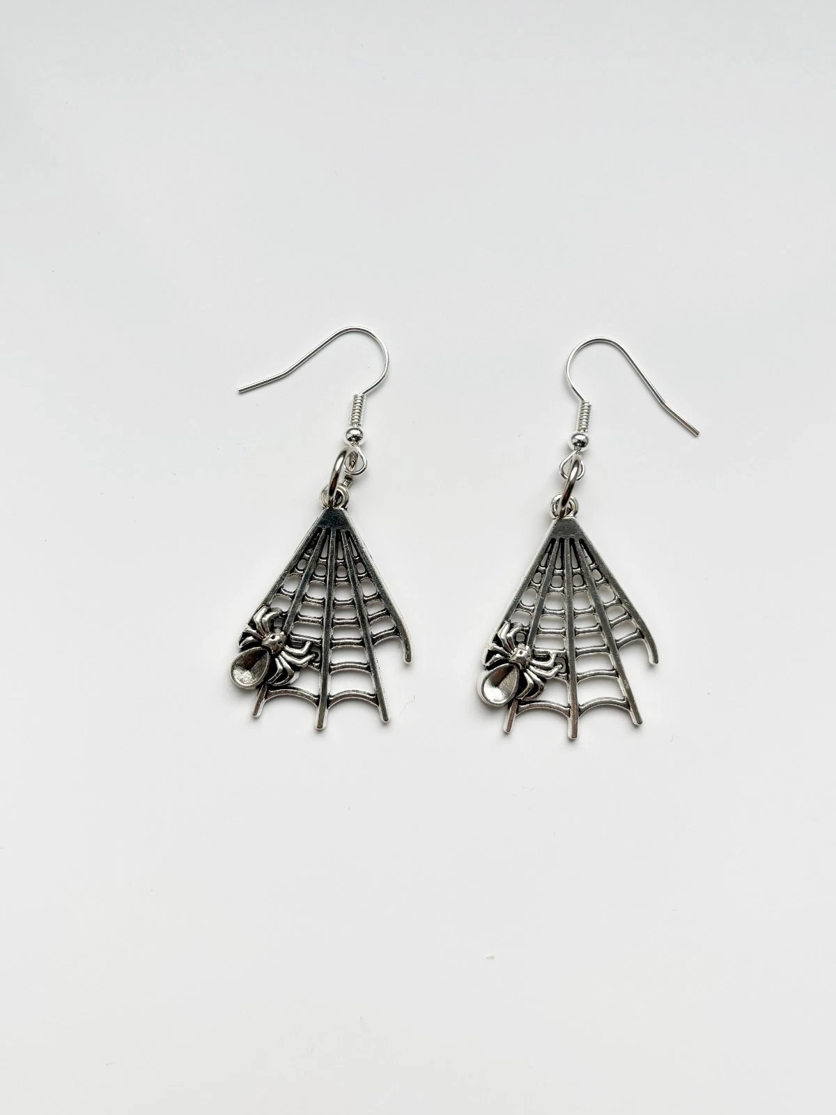 Spider Web Silver Earrings | Goth Emo Alt Metal Rock Tattoo