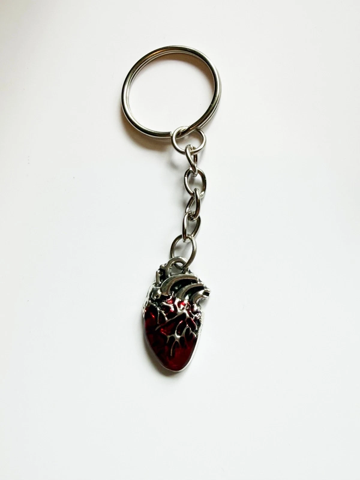 Anatomical Heart Silver Keyring / Keychain - Goth Emo Alt Punk Rock Metal