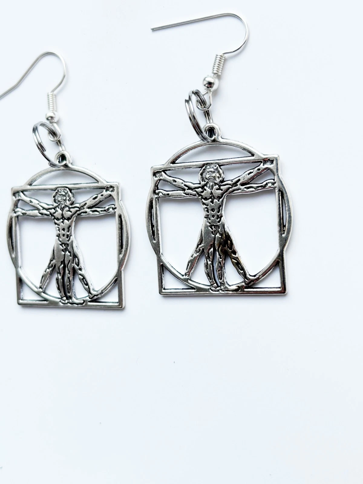 Vitruvian Man Silver earrings | Davinci art science cool