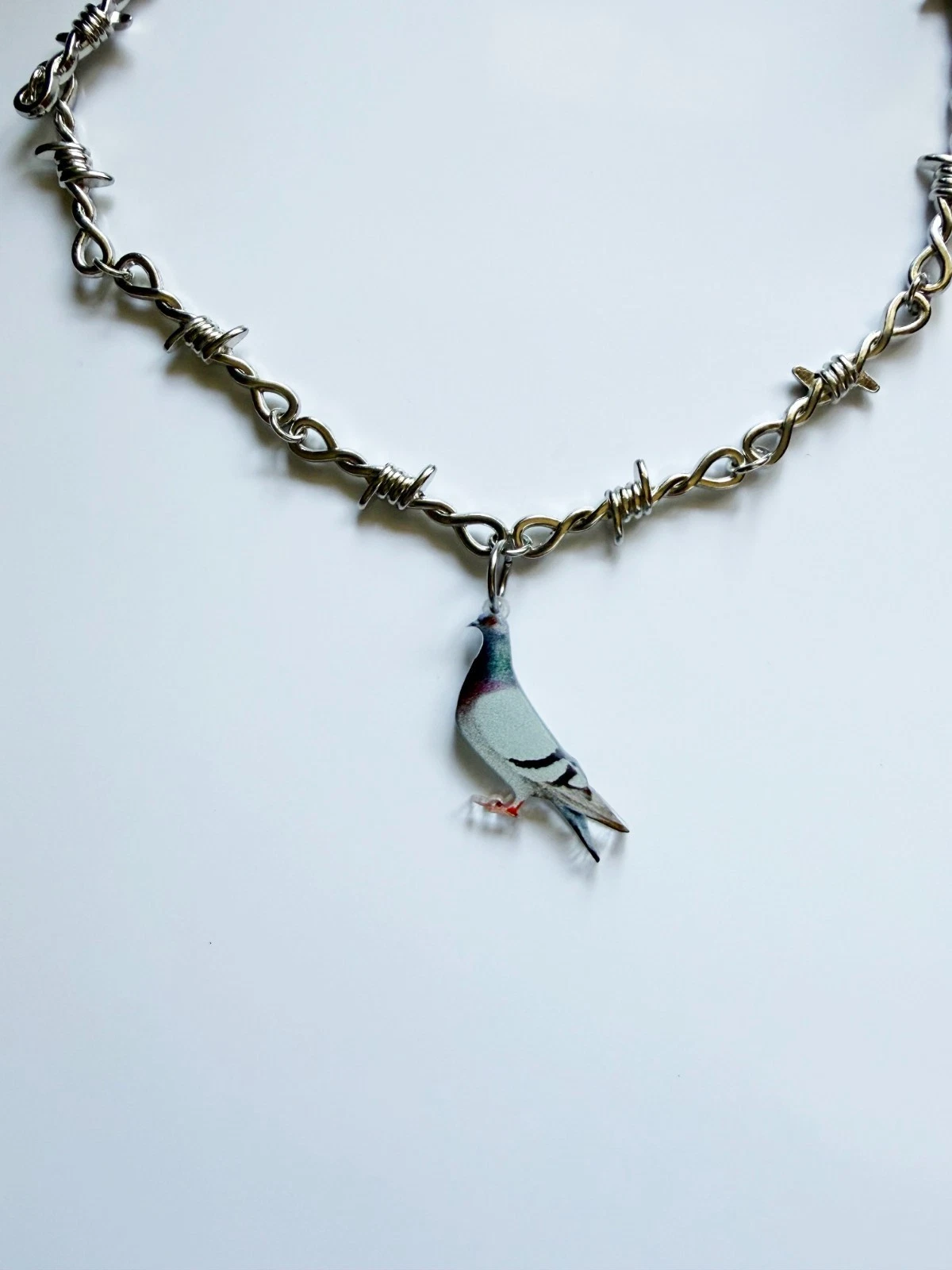 Barbed Wire Pigeon Themed Necklace | goth cool fashion rock tattoo Novelty