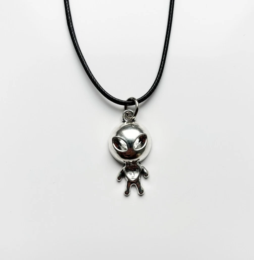 Alien Cord Rope Choker Necklace & Pendent | emo goth cool fashion Space UFO