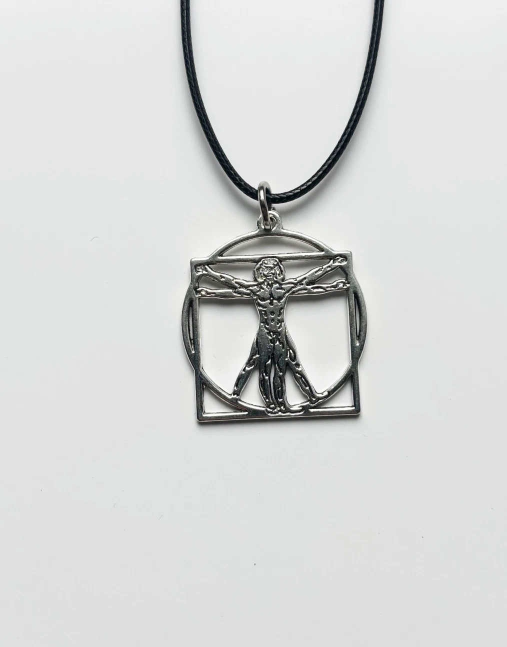 Vitruvian Man Cord Rope Choker Necklace & Pendent | History Cool y2k 90s